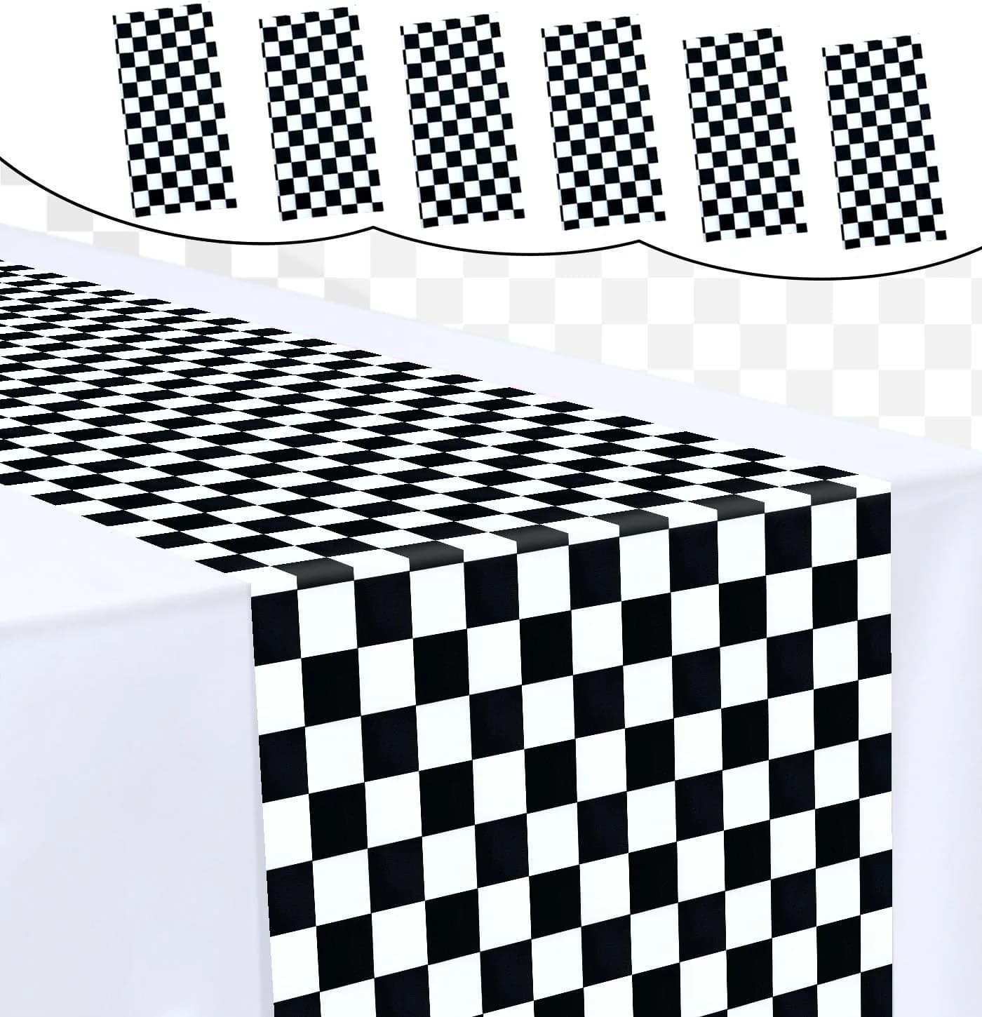 MUNILAIL 6 Pcs Checkered Plastic Table Runners Disposable 14 x 108 inch | Race Car Party Decor