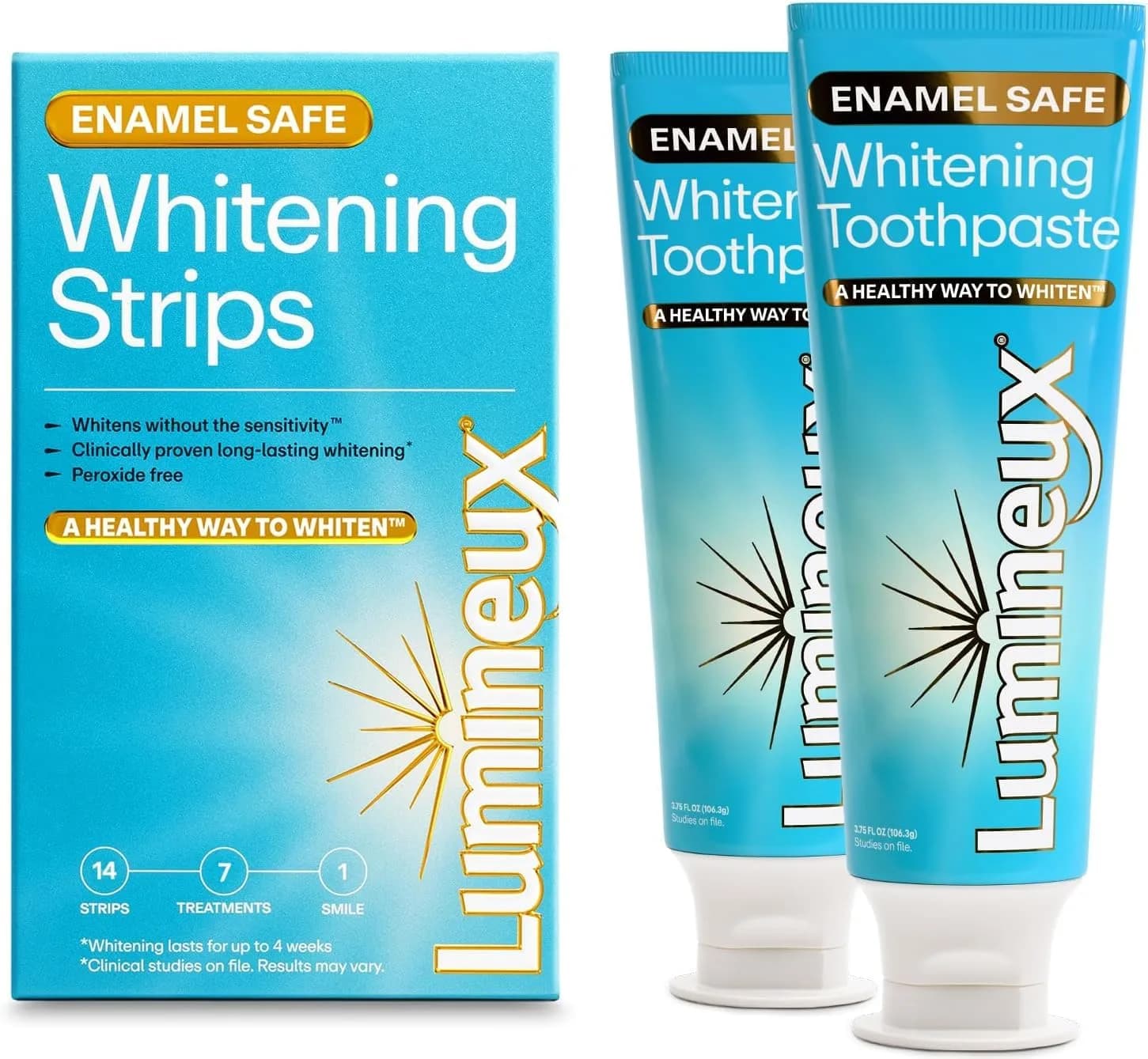 Lumineux Whitening Starter Set 7 Strip Treatments & 2 Pack Toothpaste | Peroxide-Free Enamel-Safe Whitening - main product image
