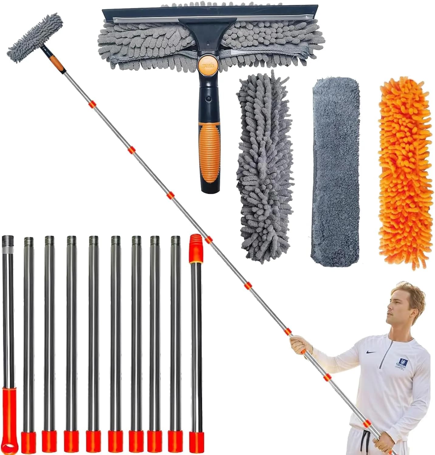 Tonmp 20 ft+ Reach Window Cleaner Duster Kit with 14 ft Extension Pole & 3 Pads | Cleans High Windows Safely - main product image