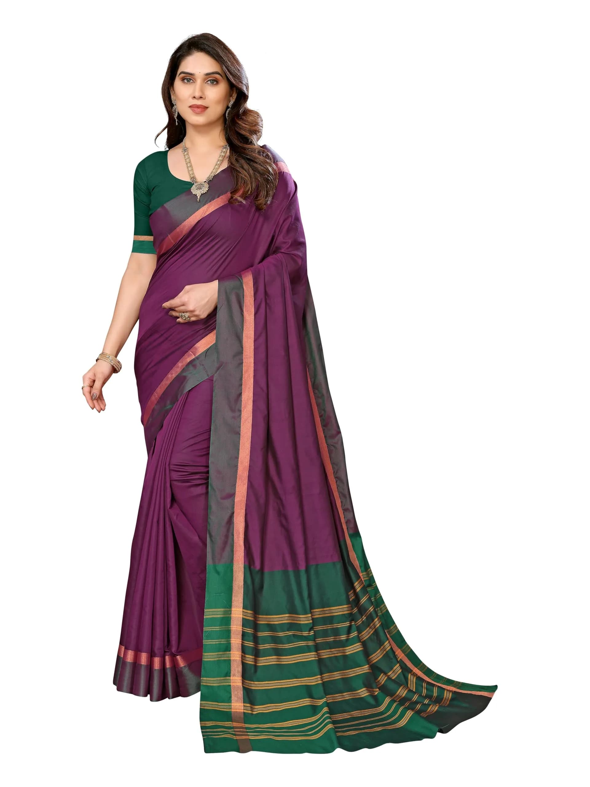 VJ Fashion Kerala Silk Blend Saree With Blouse Piece, Wine, 5.5m Saree + 0.8m Blouse - main product image