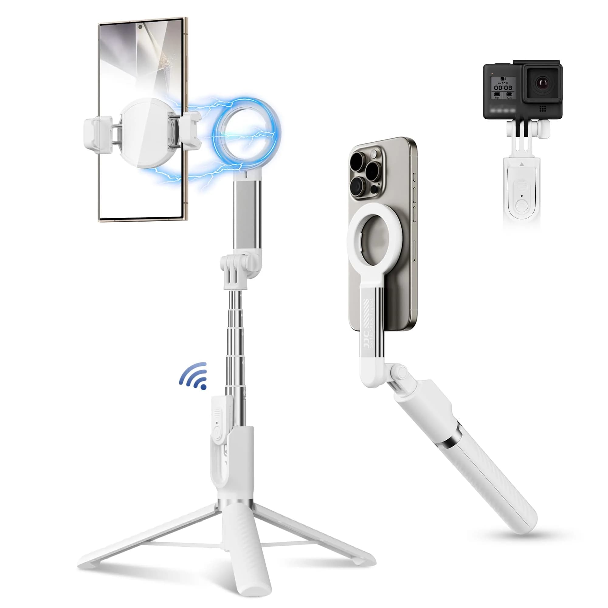 JJC Magnetic Phone Tripod Selfie Stick 40.9" | Extendable Cell Phone Stand for iPhone 17 16 15 14 13 12 MagSafe