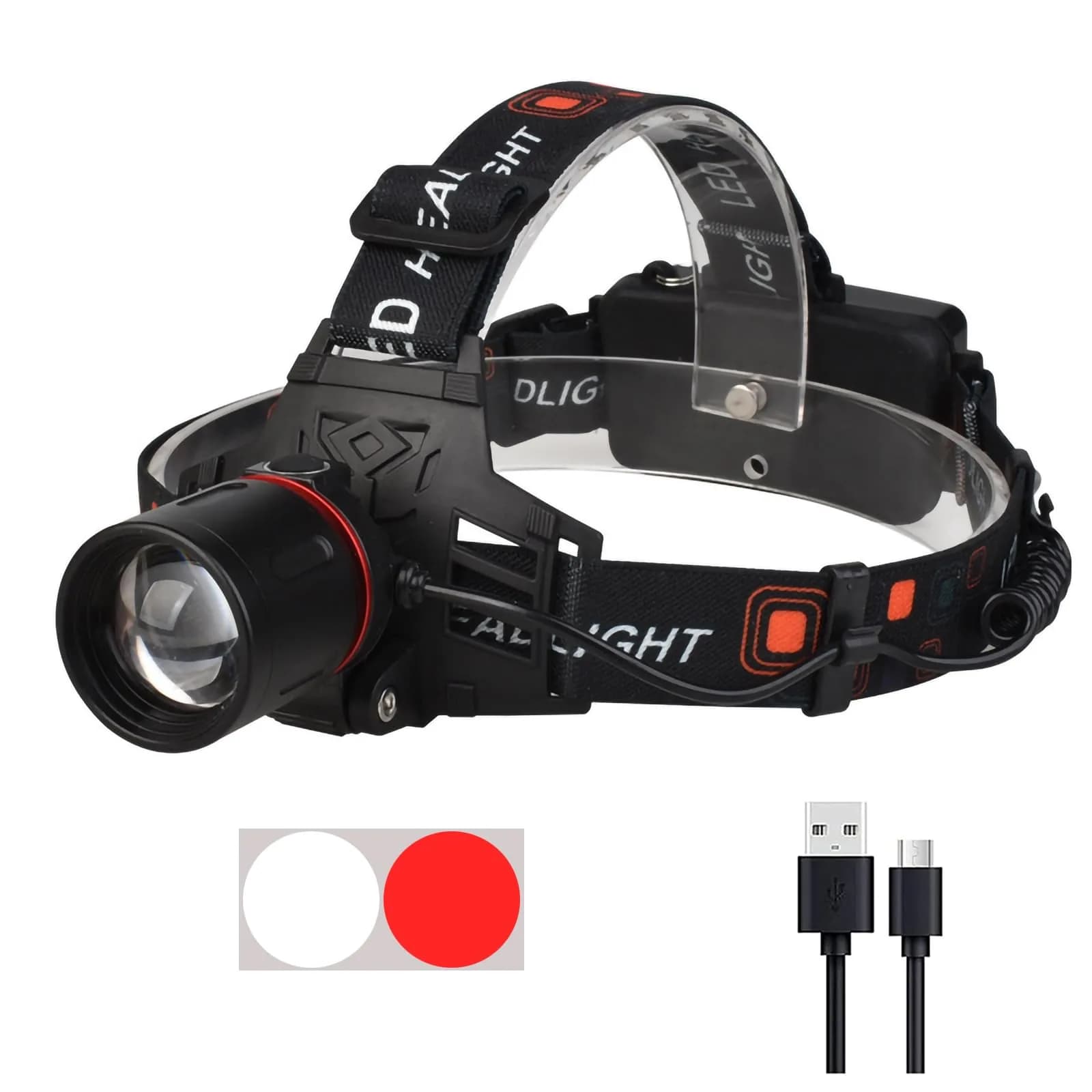 WINDFIRE Rechargeable Headlamp White Red LED Headlamp 5000 Lumens | Waterproof, 90° Adjustable, USB Rechargeable