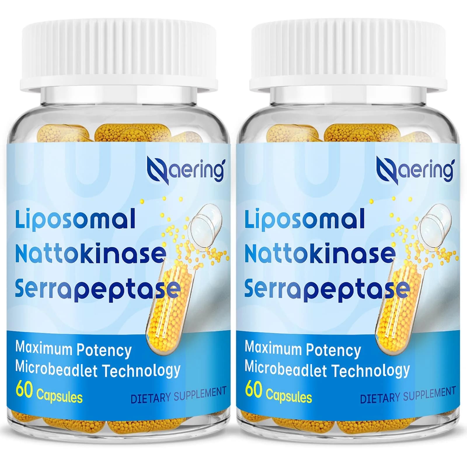 Naering Liposomal Nattokinase 12,000 FU Serrapeptase 360,000 SPU | Vegan, Gluten-Free, 60 Count