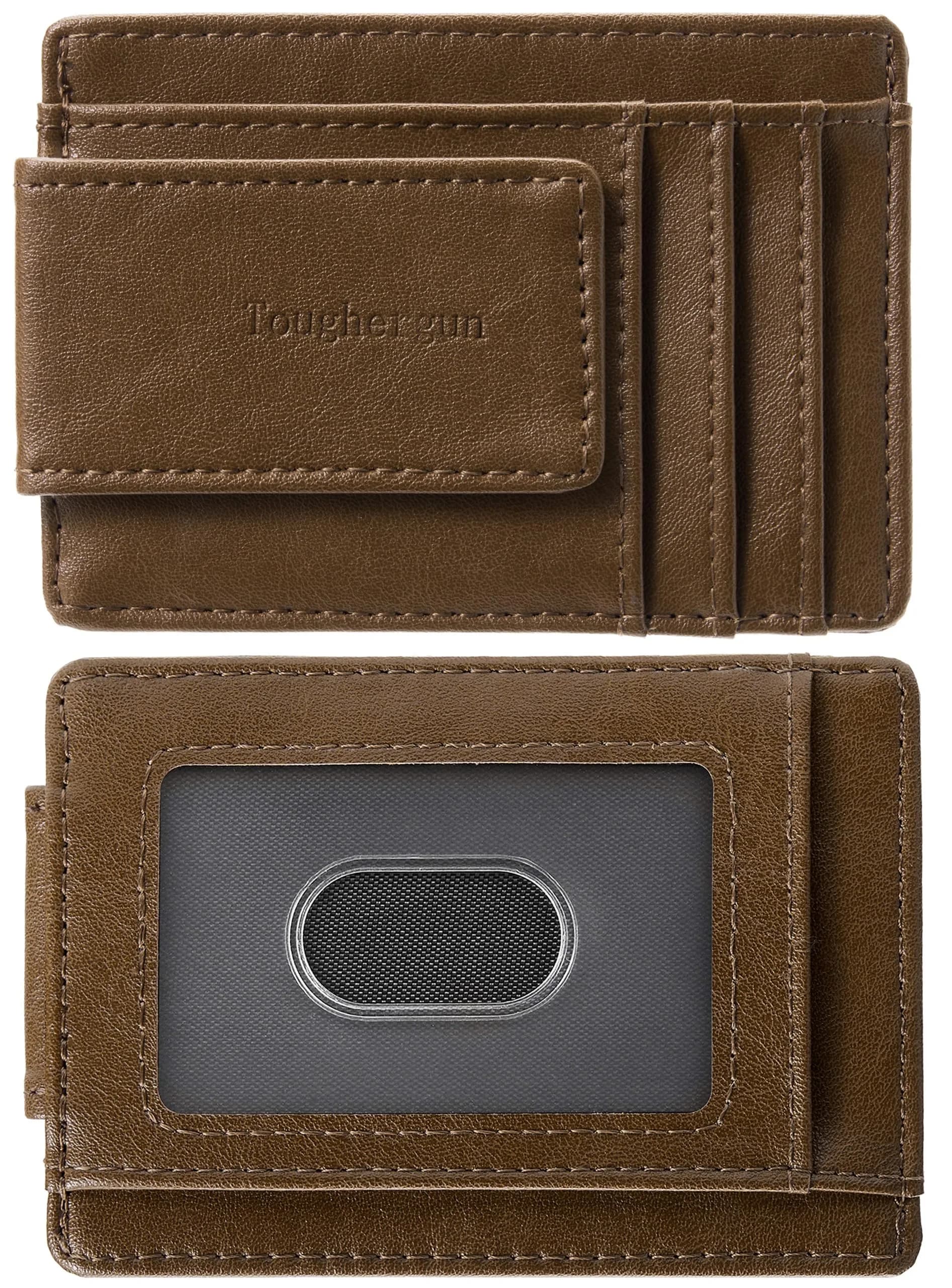 Toughergun Slim Wallet for Men RFID Blocking Money Clip, Minimalist Front Pocket Credit Card Holder, Magnetic Thin Mens Wallets with ID Window (Russet Brown, 4" x 3" x 0.3")