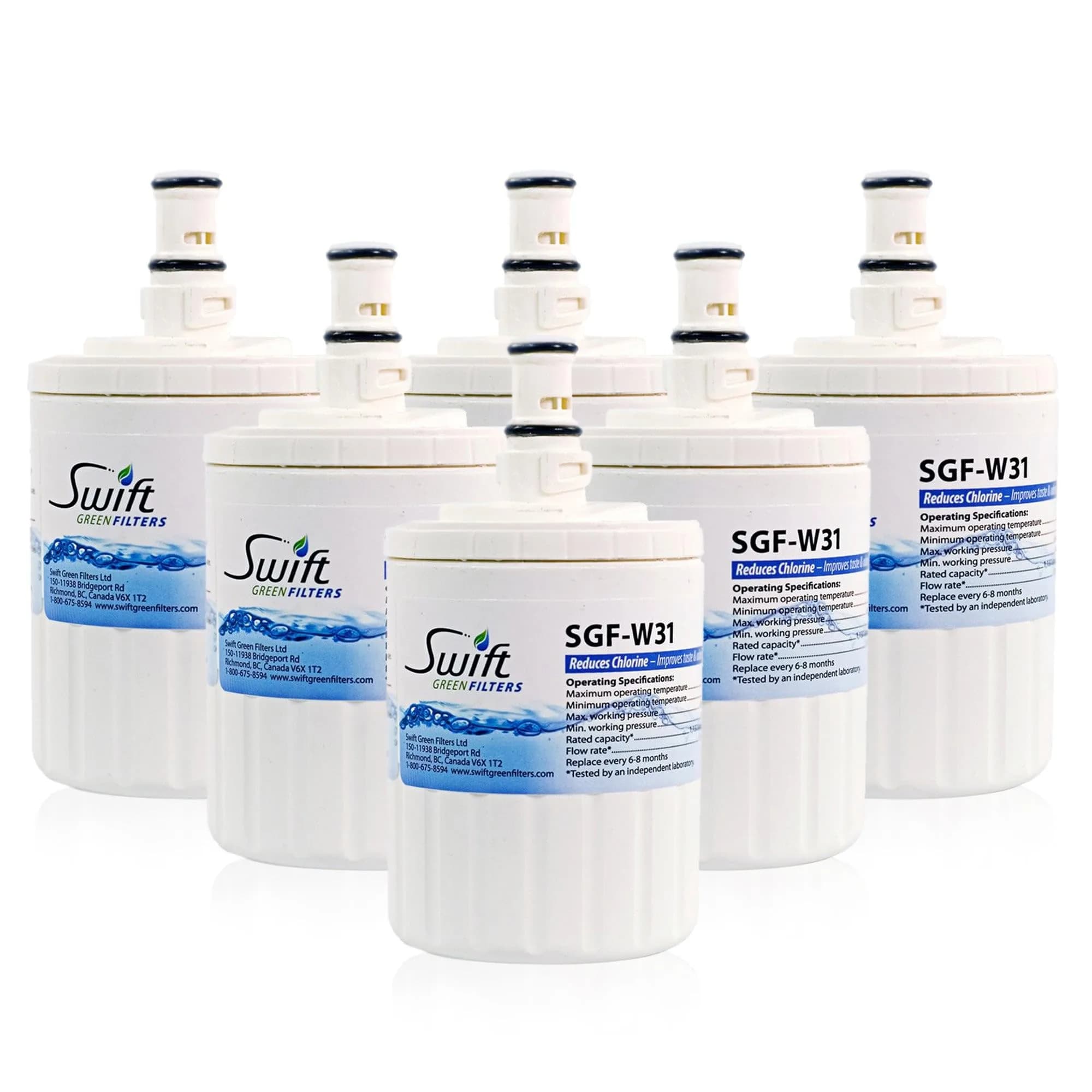 Swift Green Filters SGF-W31 Refrigerator Water Filter 6 Pack | NSF Certified, 3000-Gallon Capacity, Compatible with EDR8D1 - main product image