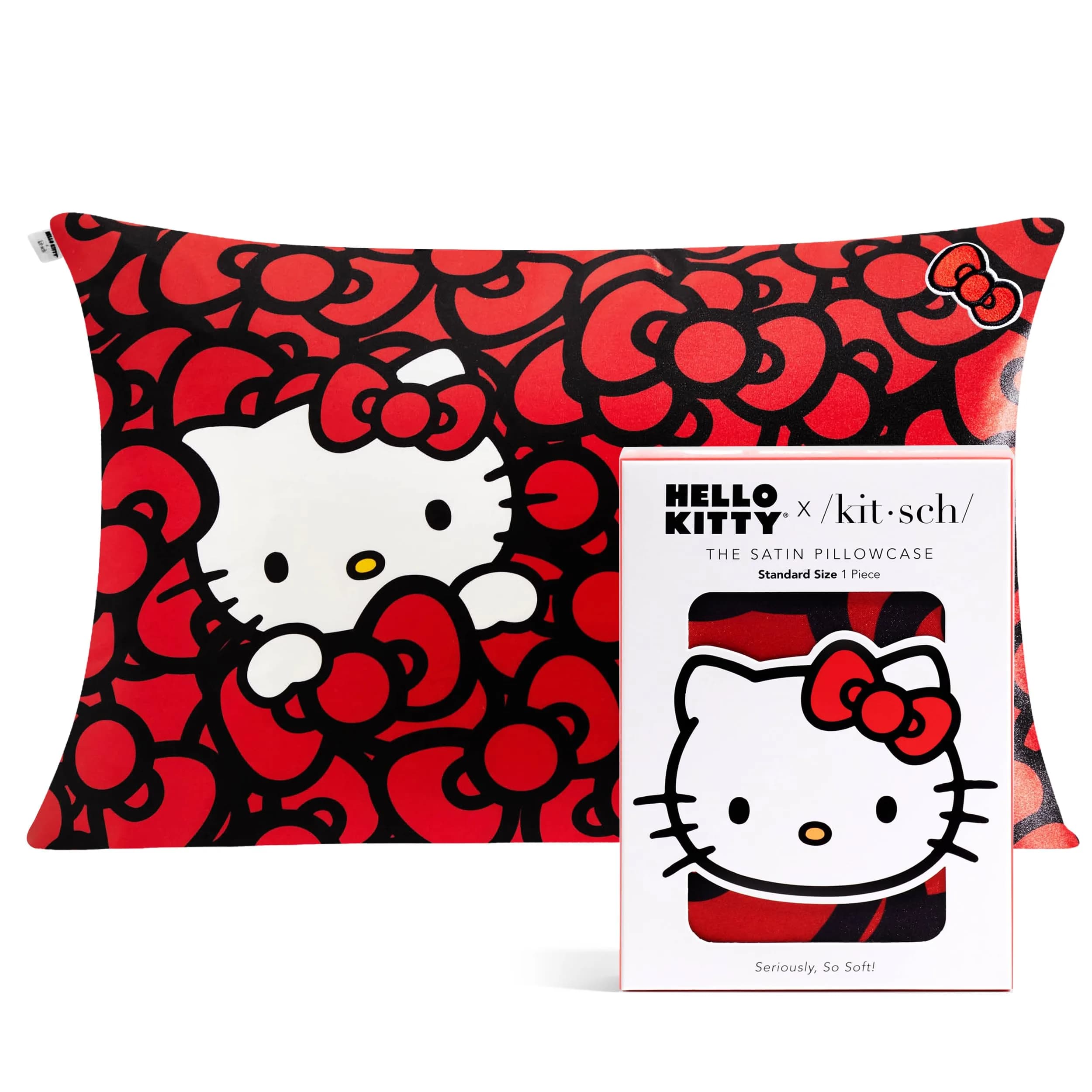Kitsch x Hello Kitty Satin Pillowcase 19x26 Sea of Bows | Gentle on Skin & Hair