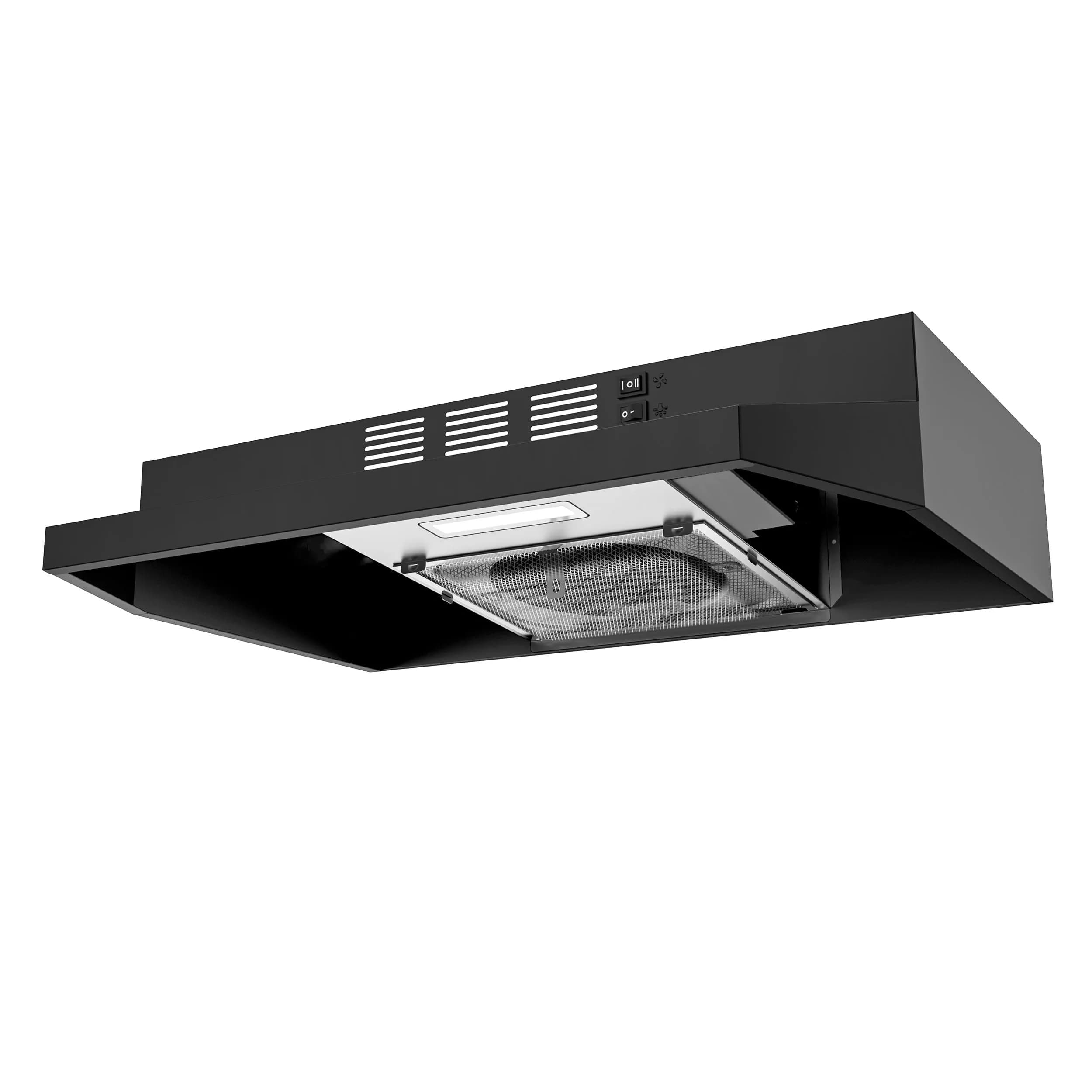 FIREGAS Black Range Hood 61cm (24 inch) Under Cabinet, 300CFM Ducted/Ductless Convertible with LED Light & Filter | Powerful Suction for Indian Kitchens - main product image
