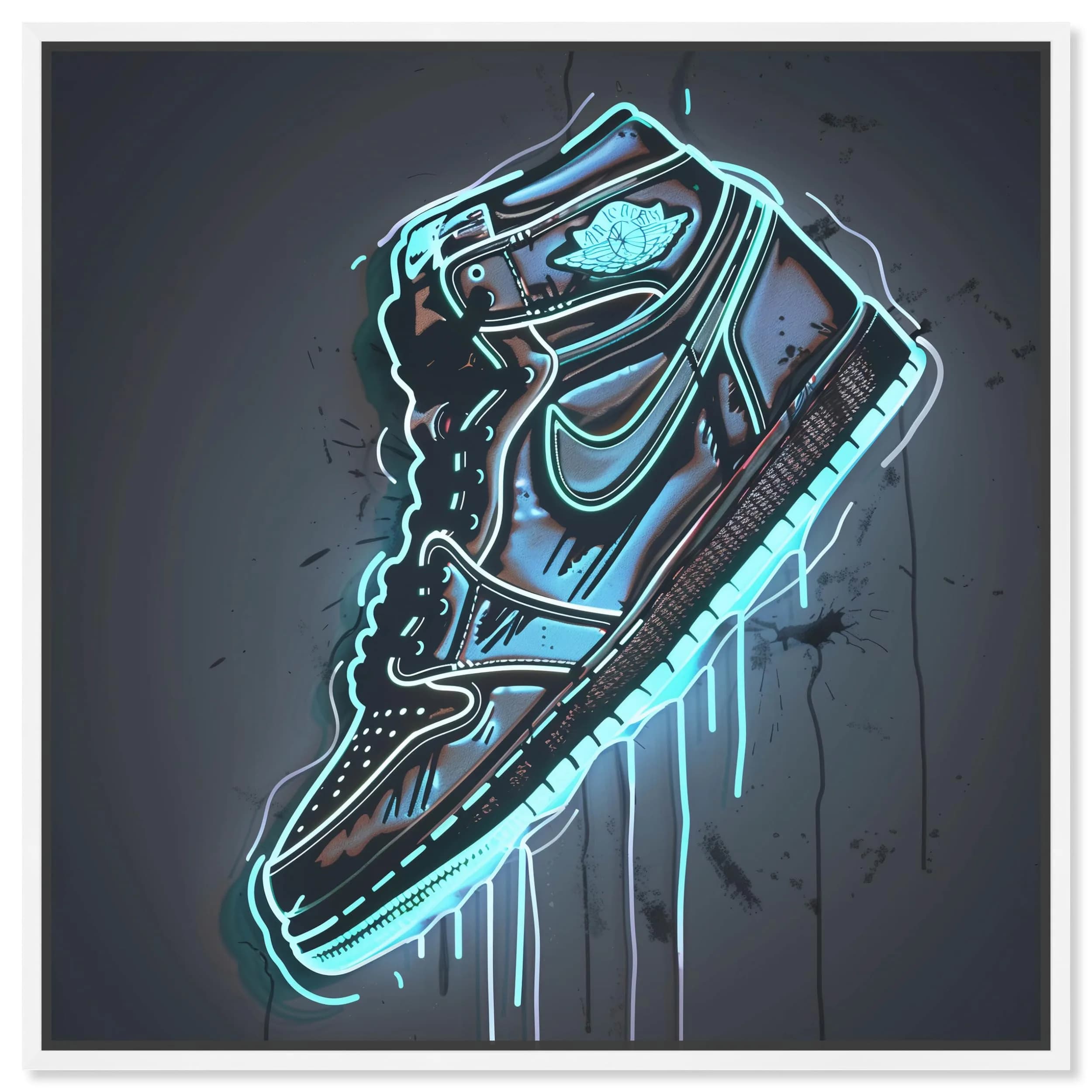 NotoriArt Blue Glow Sneaker Framed Canvas Wall Art 31" x 31" | Modern Fashion - main product image