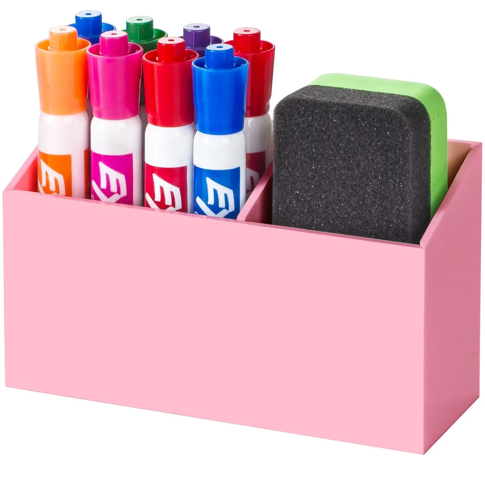 BEYGORM Magnetic Dry Erase Marker Holder with Anti-Slip Pad, 2 Compartments, Pink | 15.0 cm (5.9 in) Organizer for Whiteboards & Fridges - main product image