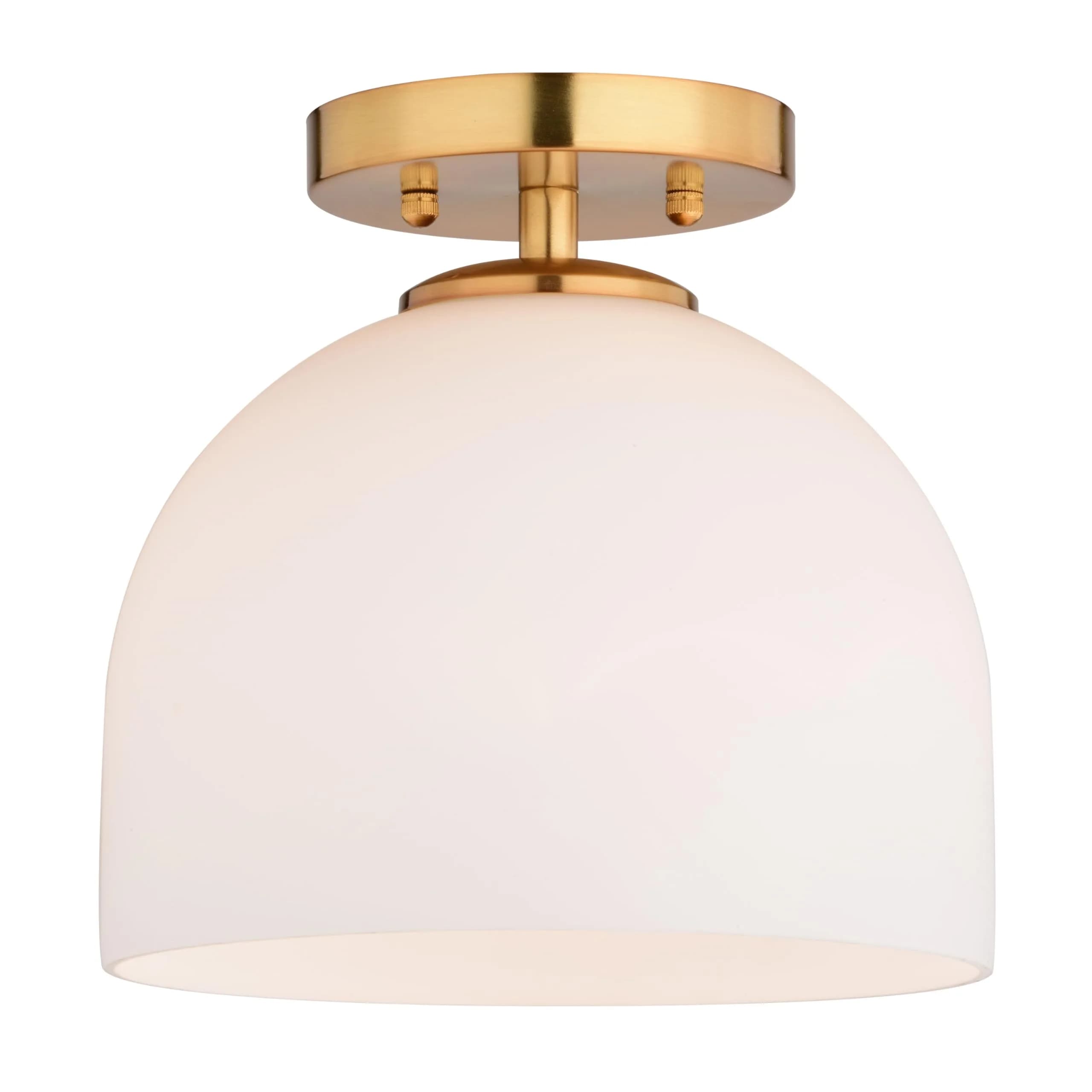 VAXCEL Shelby Semi-Flush Mount Ceiling Light 9.25-in W Gold Brass | White Glass Bright Illumination