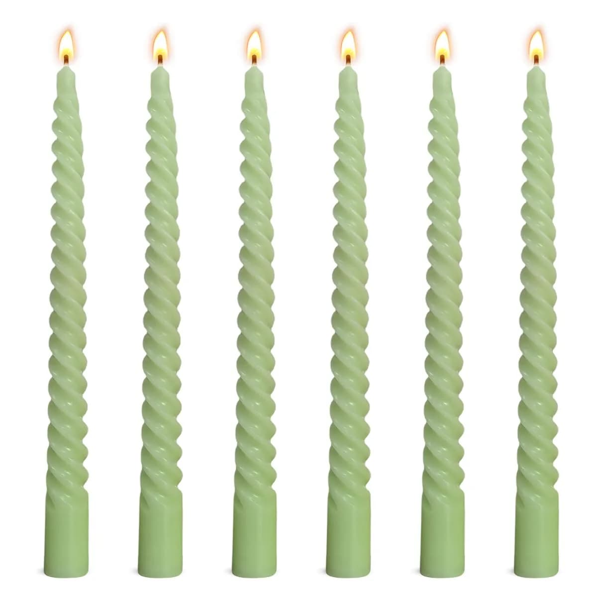 Beilisen 6 Pack 10 Inch Sage-Green Spiral Taper Candles Unscented Dripless for Home & Events - main product image