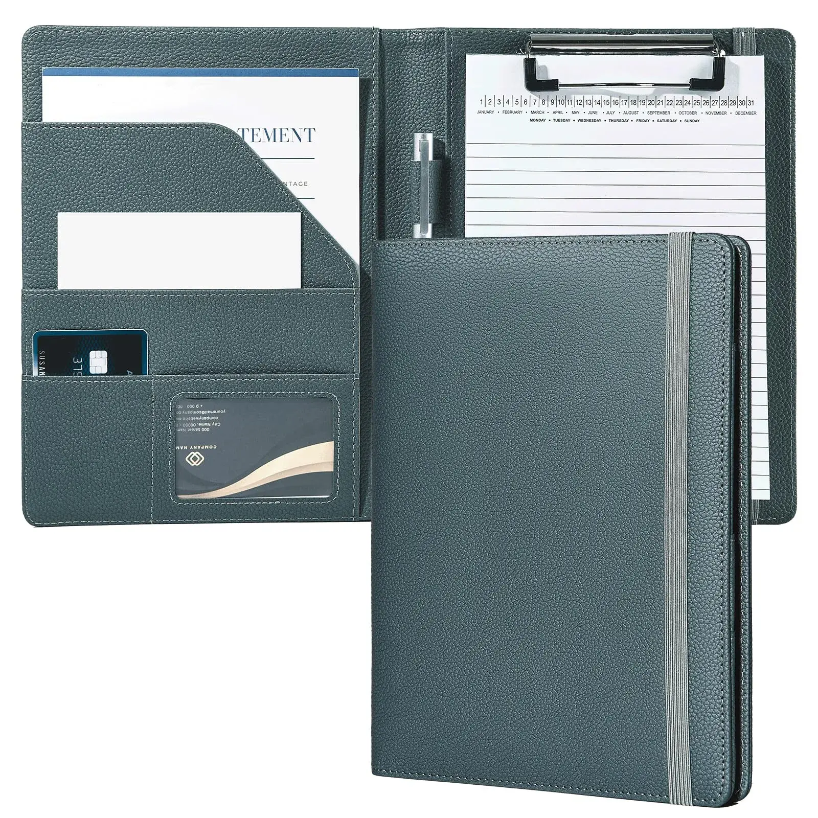 Mymazn Junior A5 Padfolio Grey Green | Fits 5x8 Inch Writing Pads, 7.4 x 9.3 Inches - main product image