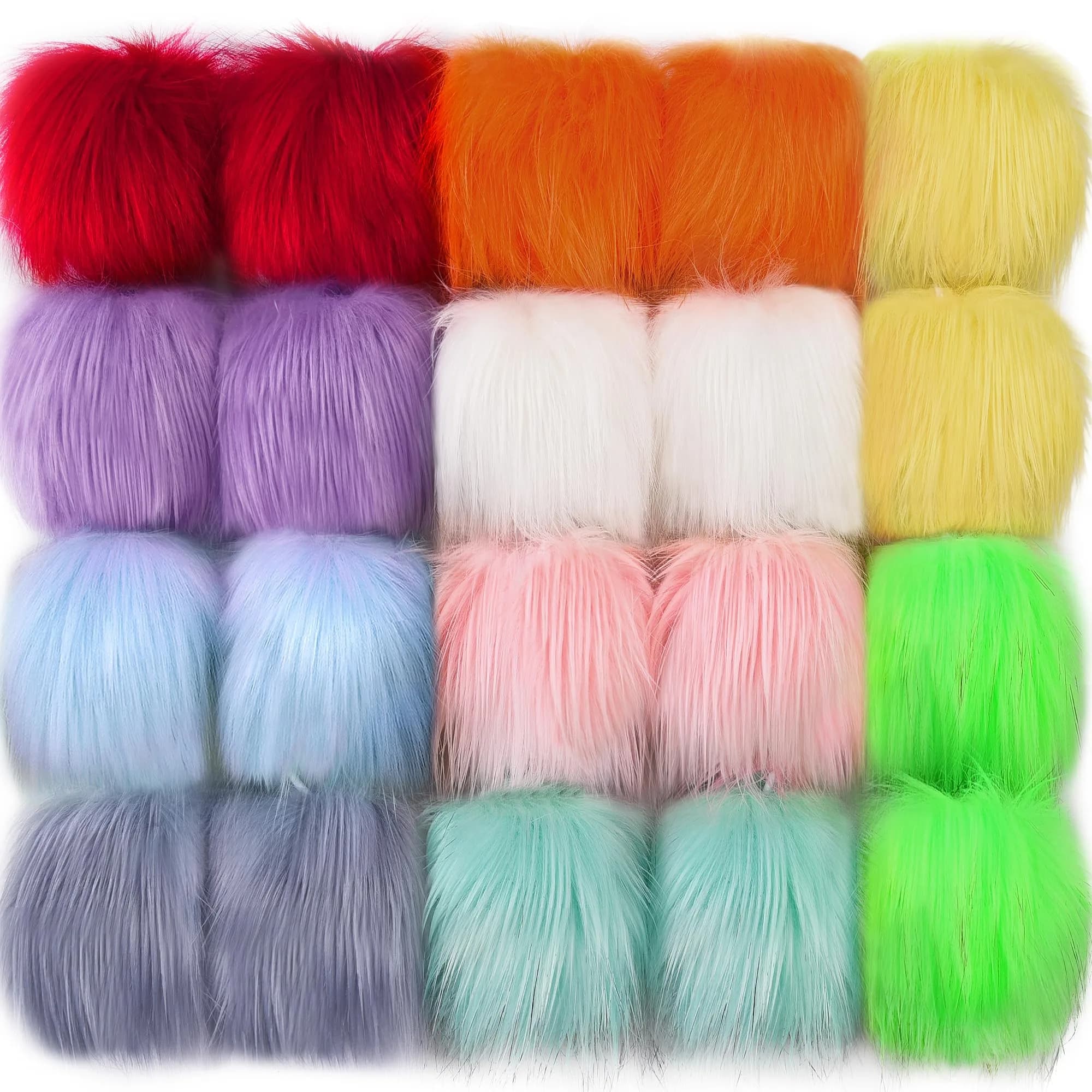SIQUK Faux Fur Fluffy Pom Pom 20 Pieces | 10 cm Diameter Rainbow - main product image