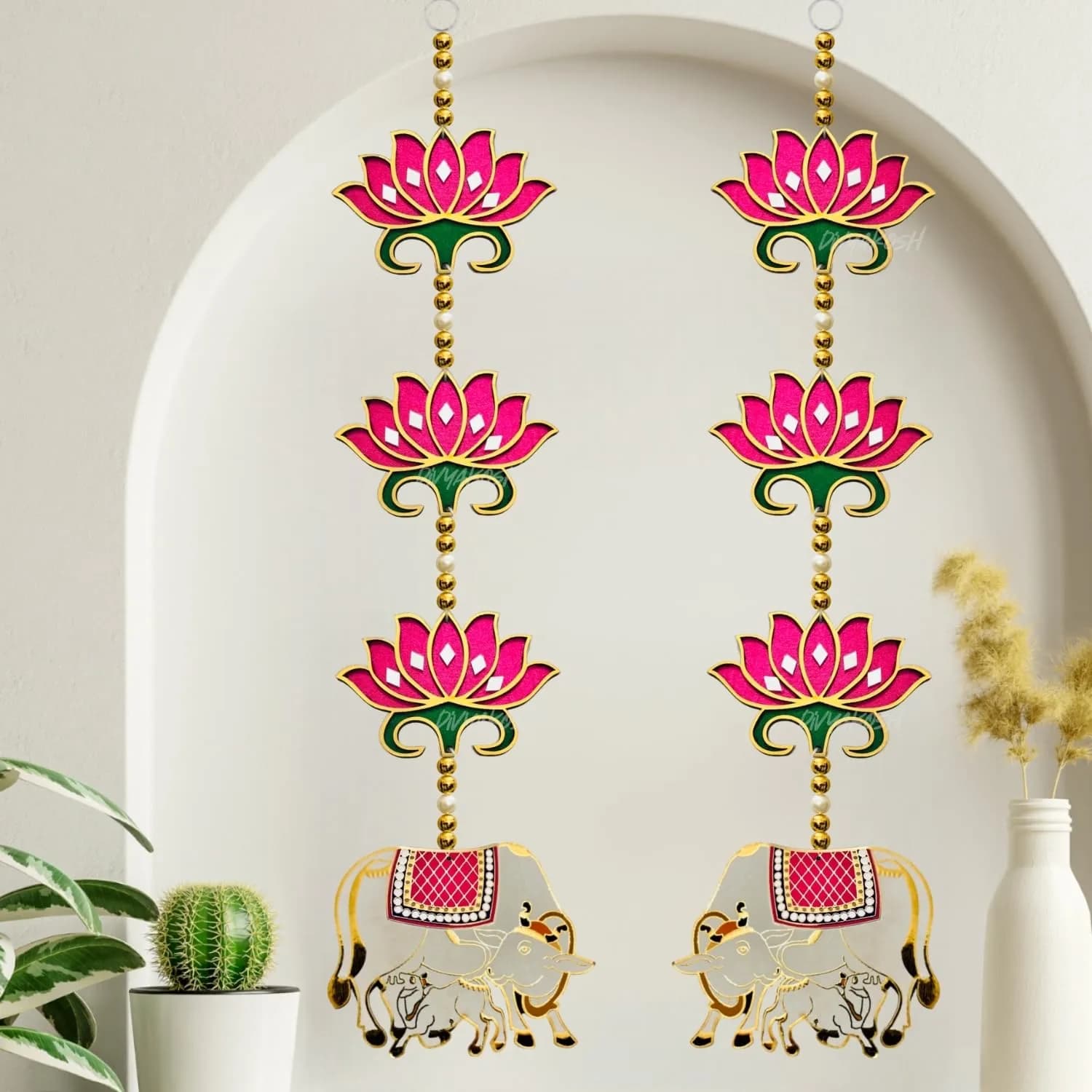 Divyakosh Pink Rosewood Door Entrance Hanging | Mandir & Diwali Decor | 2 Pieces | 23 Inch - main product image