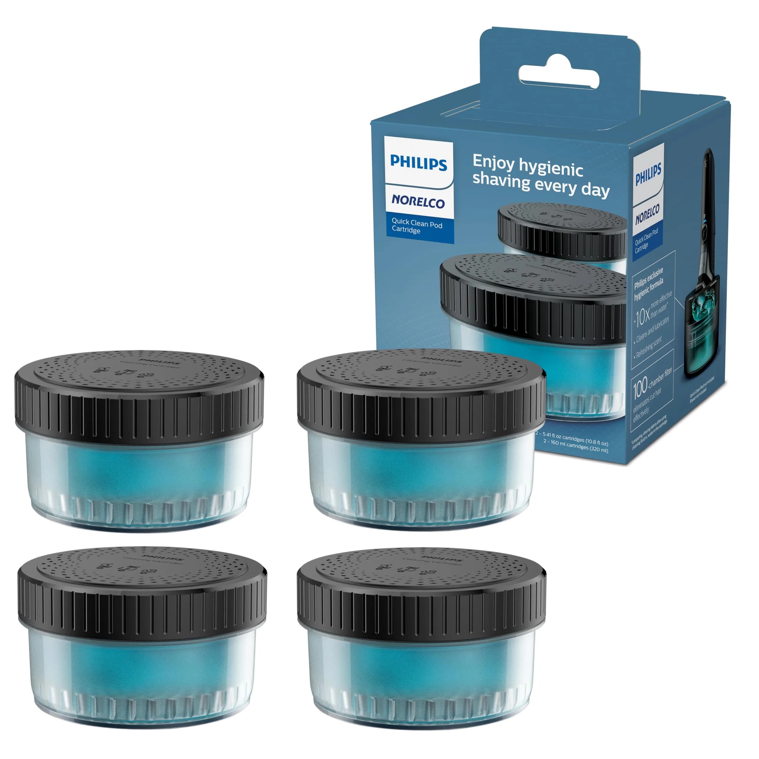 Norelco Quick Clean Pod Cartridge 4-Pack | Keeps Shaver 10x Cleaner & Fresh (70-120 chars)
