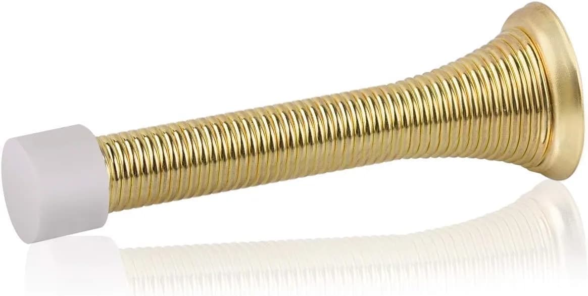 HOMOTEK Spring Door Stopper with Rubber Bumper 3-1/8" Flexible Spring Heavy Duty Wall Door Stop (1 Pack, Bright Brass) - main product image