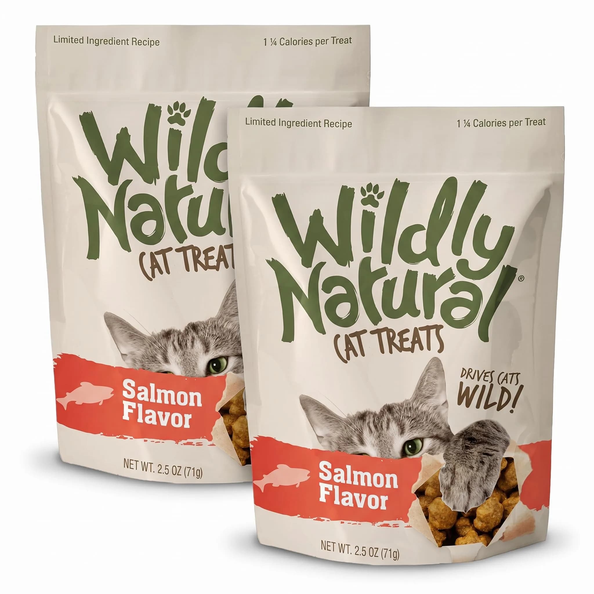 Wildly Natural Cat Treats, 2.5 Ounces, Salmon Flavor | Crunchy Dental Snacks for Cats