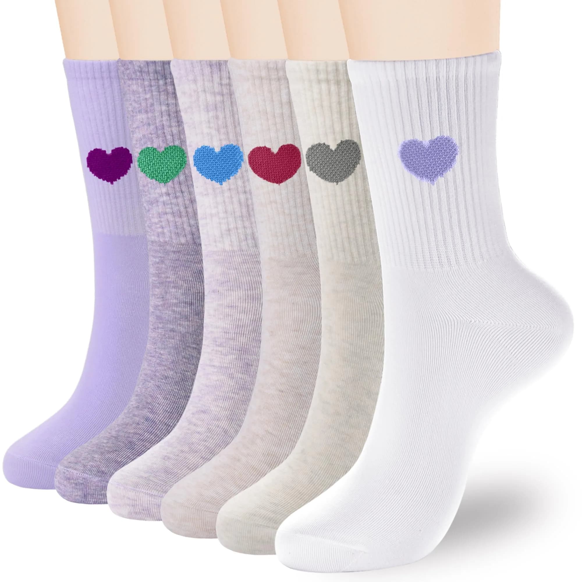 inhees Womens Cotton Crew Calf Socks 6 Pairs | Soft, Breathable & Comfortable Fit (70-120 chars)