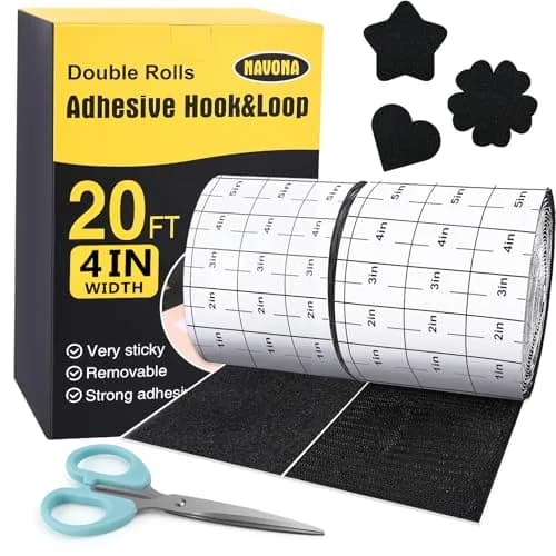 Navona Heavy Duty Hook and Loop Tape with Adhesive, 10.2cm (4 Inch) x 20 Feet, Black | USA Import for Secure Home & Office Use - main product image