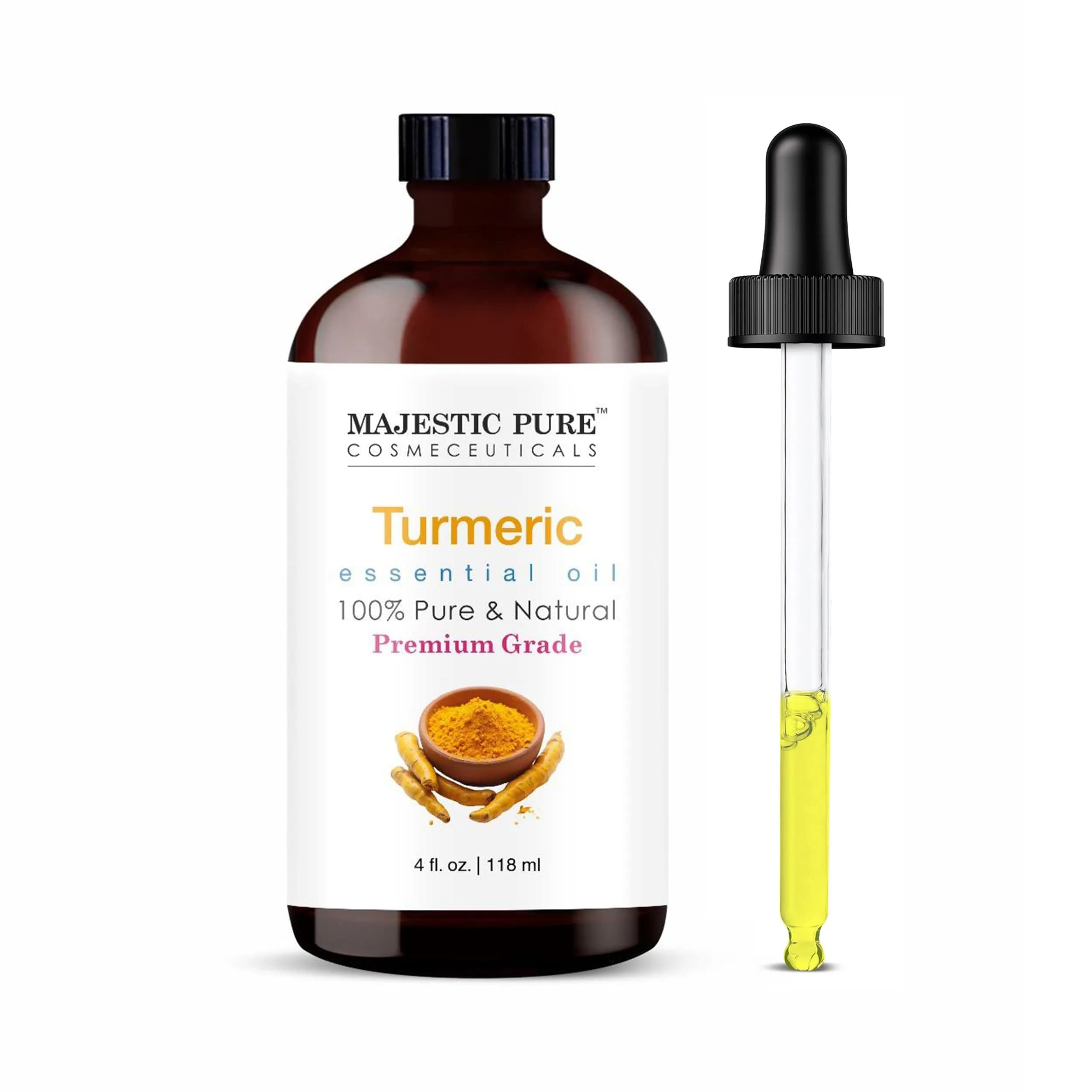 Majestic Pure Turmeric Essential Oil with Glass Dropper, 120ml (4 Fl Oz) | Pure & Natural for Skin & Aromatherapy - main product image