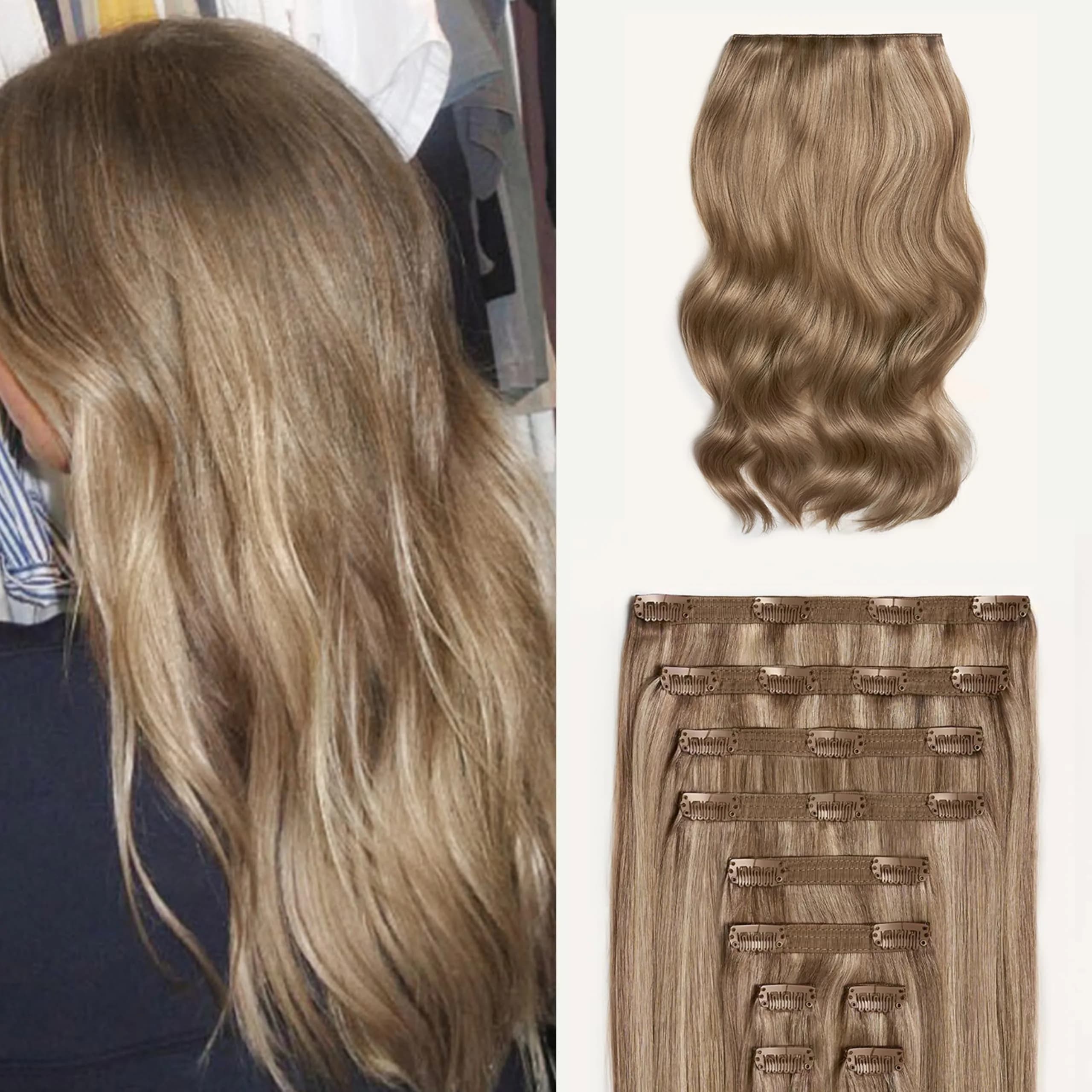 LUXY Classic Clip-In Hair Extensions 20 Inch | Natural Blonde, 160g, 10 Wefts, Remy Human Hair