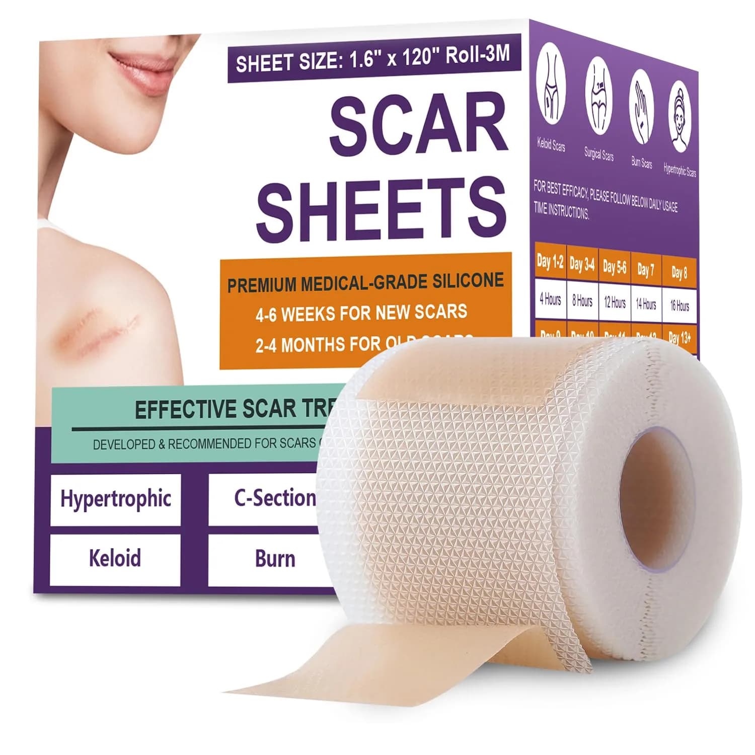 PSECICI Silicone Scar Sheets 3M (1.6" x 120") | Medical Grade Scar Tape for All Scar Types - main product image