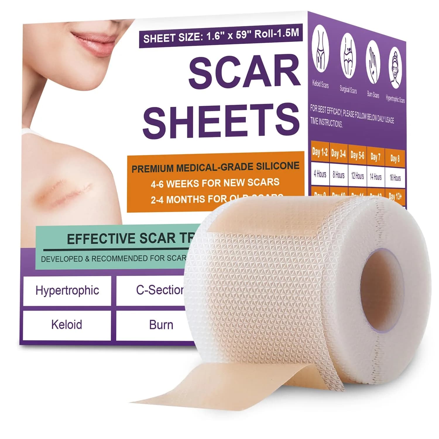 PSECICI Silicone Scar Sheets 1.5m (59") Beige | Medical Grade Scar Tape for Old & New Scars - main product image