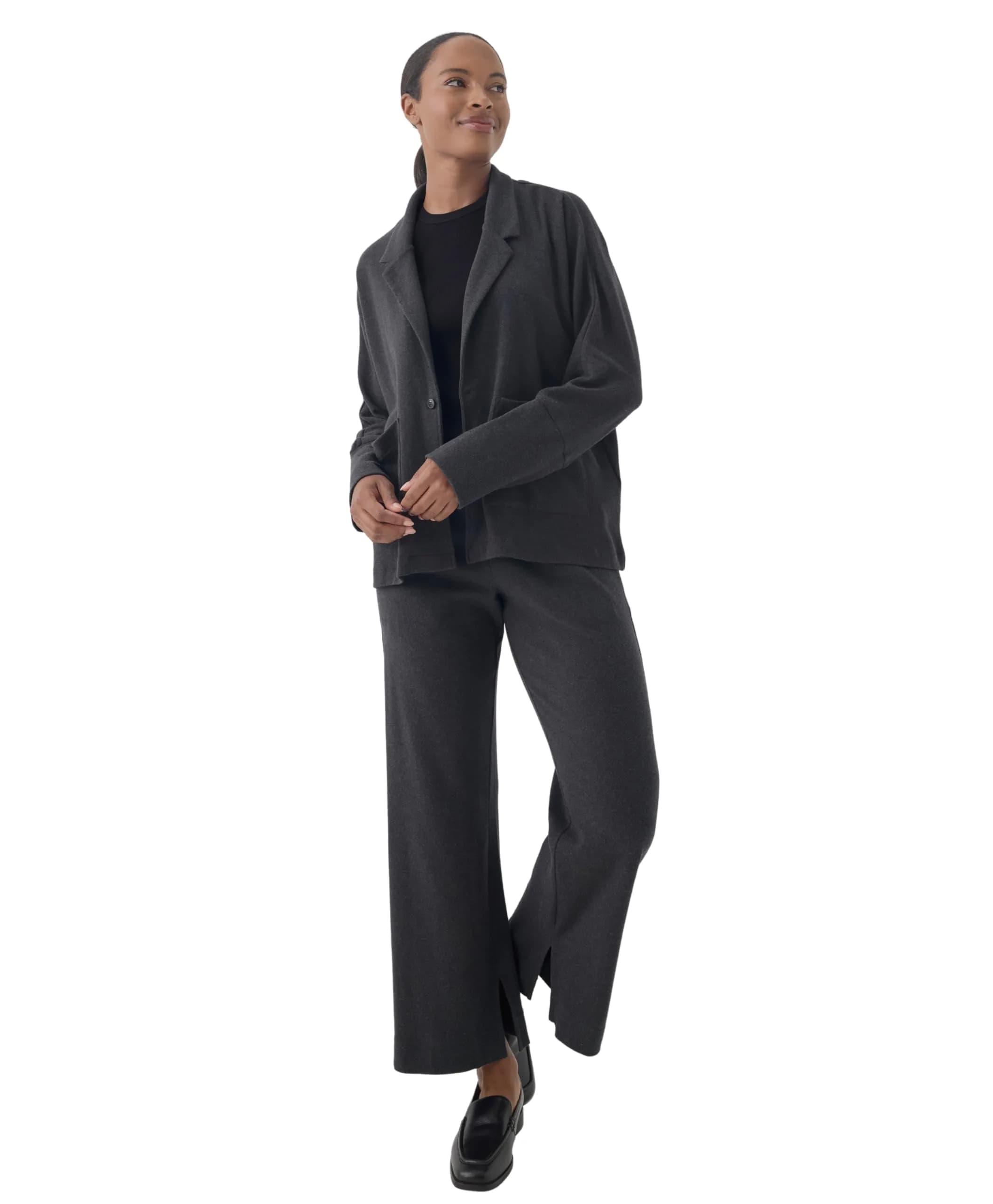 Pact Organic Cotton Women's Relaxed Blazer Charcoal Heather | Sustainable, Comfortable Fit, Machine Washable - main product image