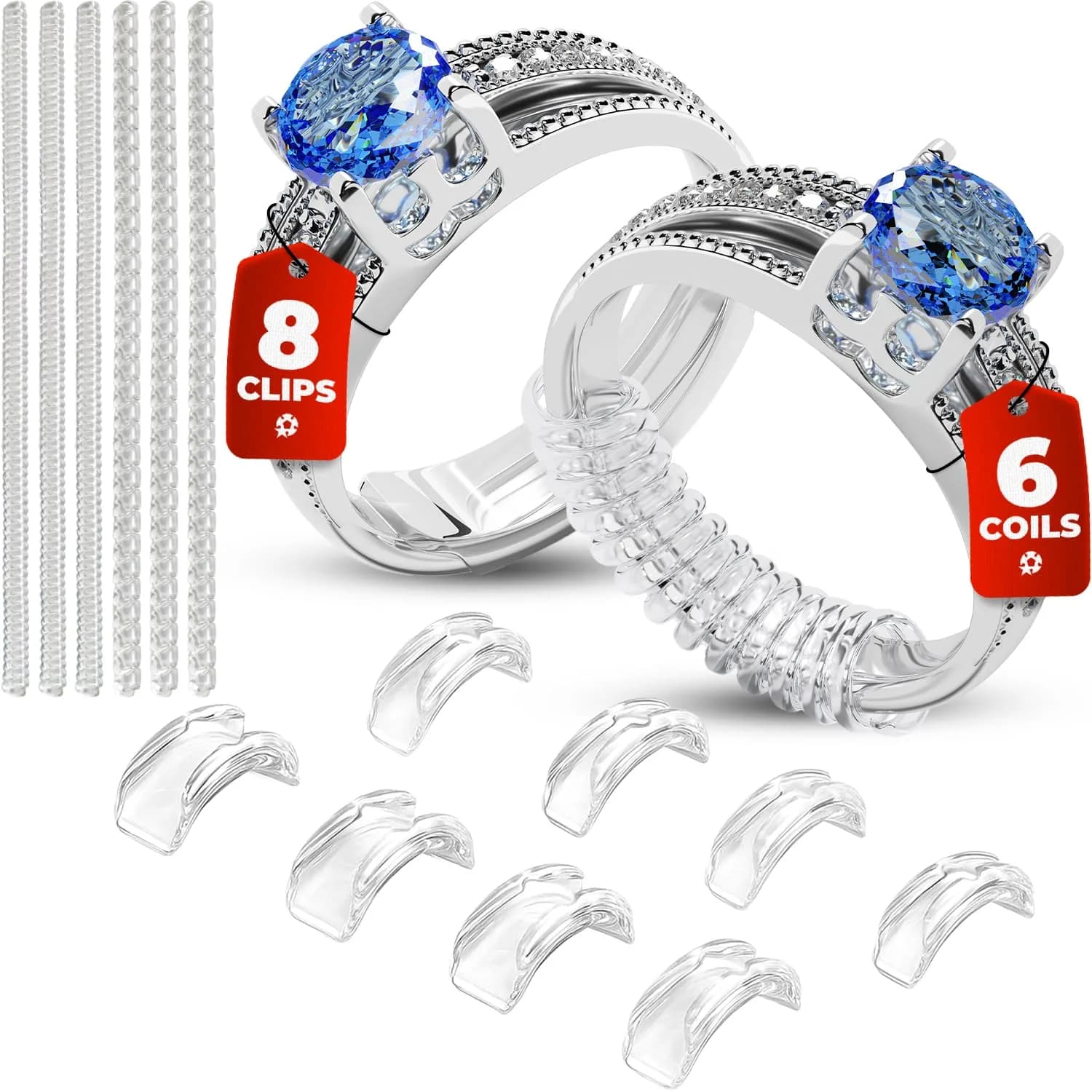 5 STARS UNITED Ring Sizers for Loose Rings - 14 Piece Set (1.5–8 mm) | Secure Fit for All Ring Types - main product image