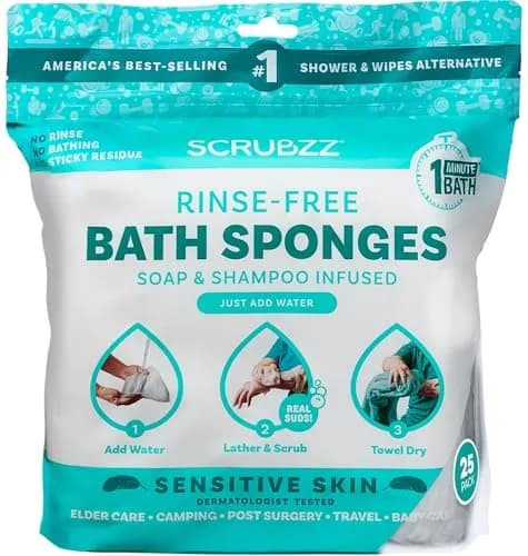 Scrubzz Disposable No Rinse Bathing Wipes 25 Count Sensitive Skin | Gentle Cleansing for Impractical Showers - main product image
