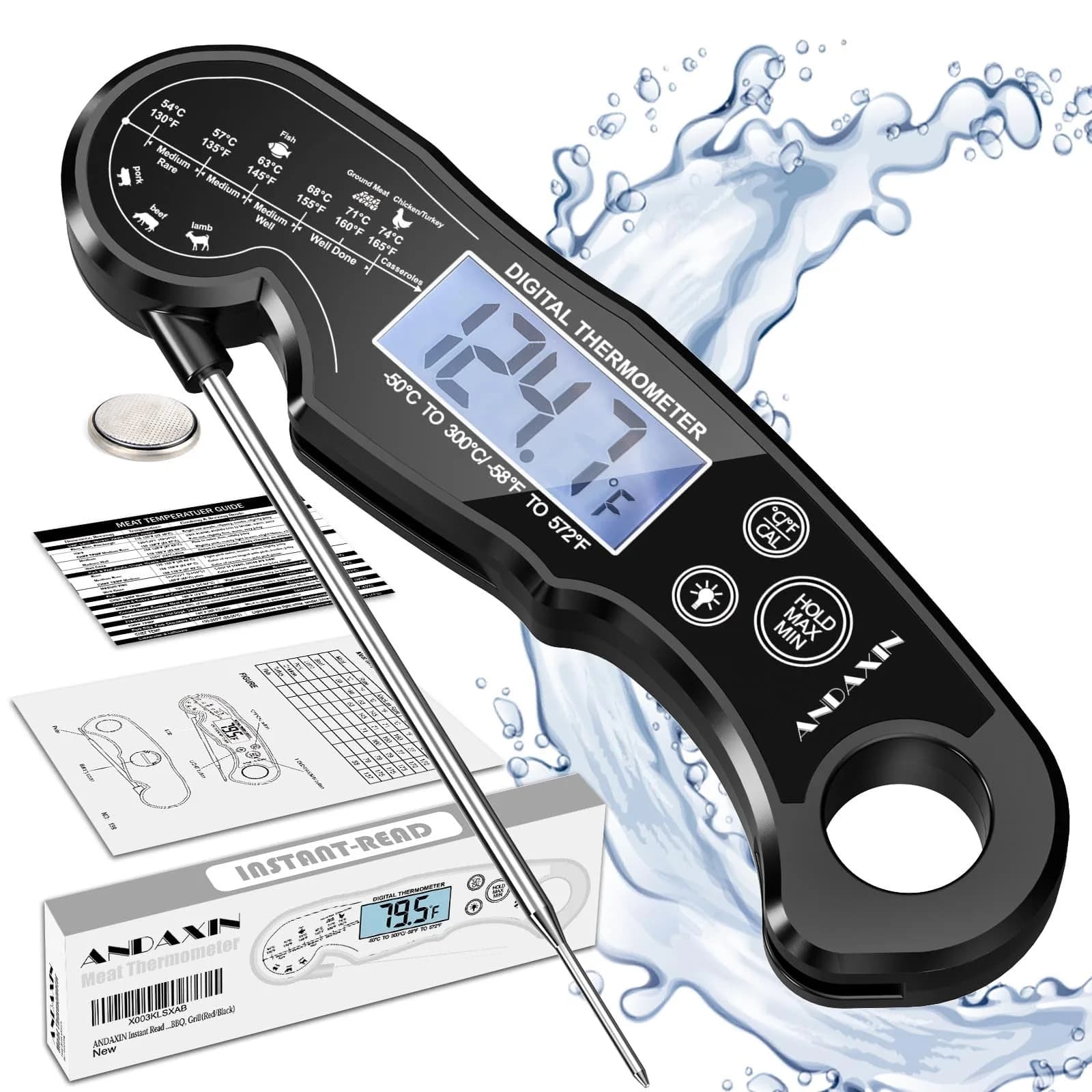 ANDAXIN Meat Thermometer Digital | Fast Instant Read Food Thermometer with Backlight LCD & Calibration (6.3 inches) - main product image