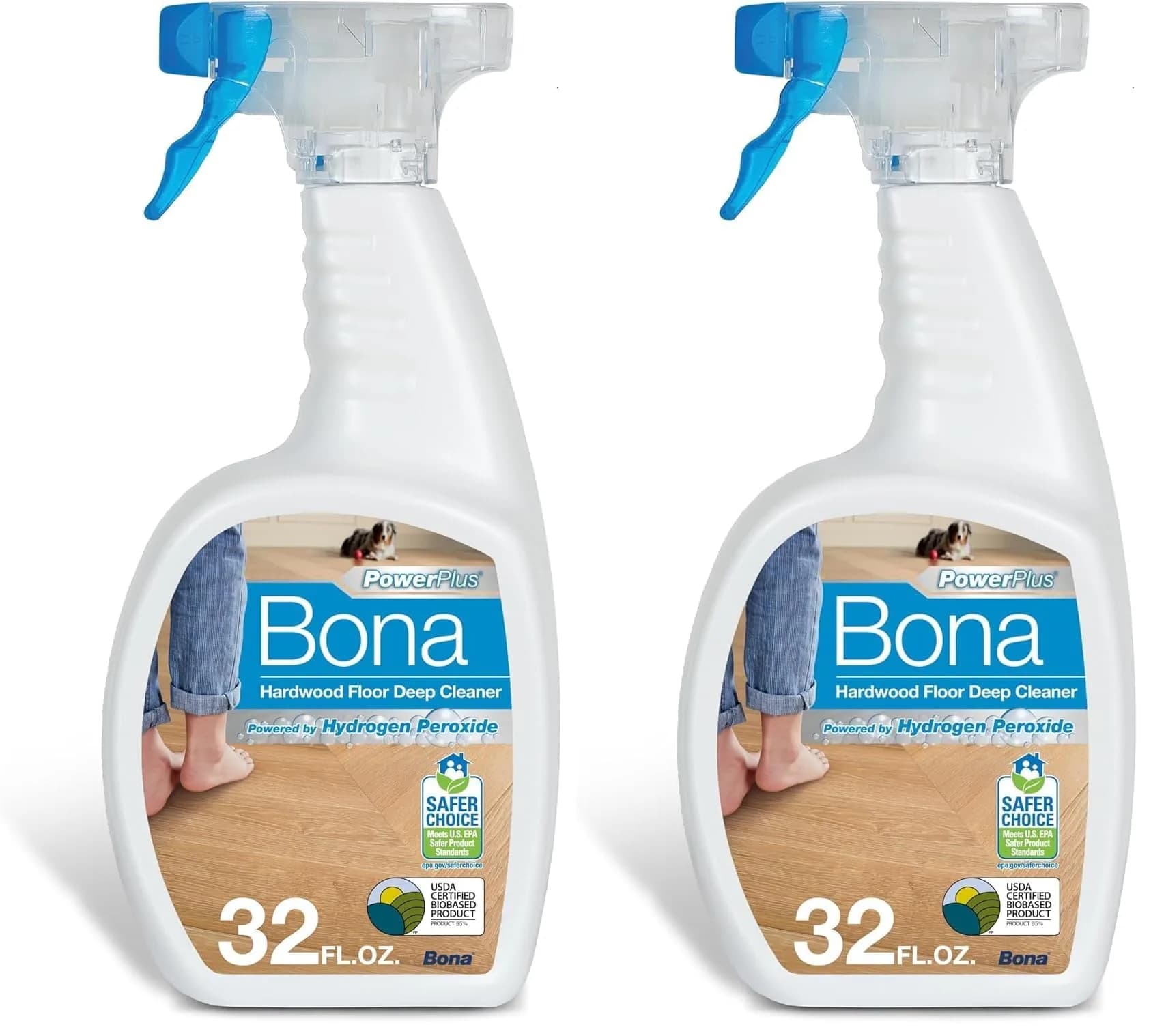 Bona PowerPlus Hardwood Floor Deep Cleaner Spray, 2x32 fl oz (2x946 ml) | Oxygenated Formula for Tough Grime - main product image