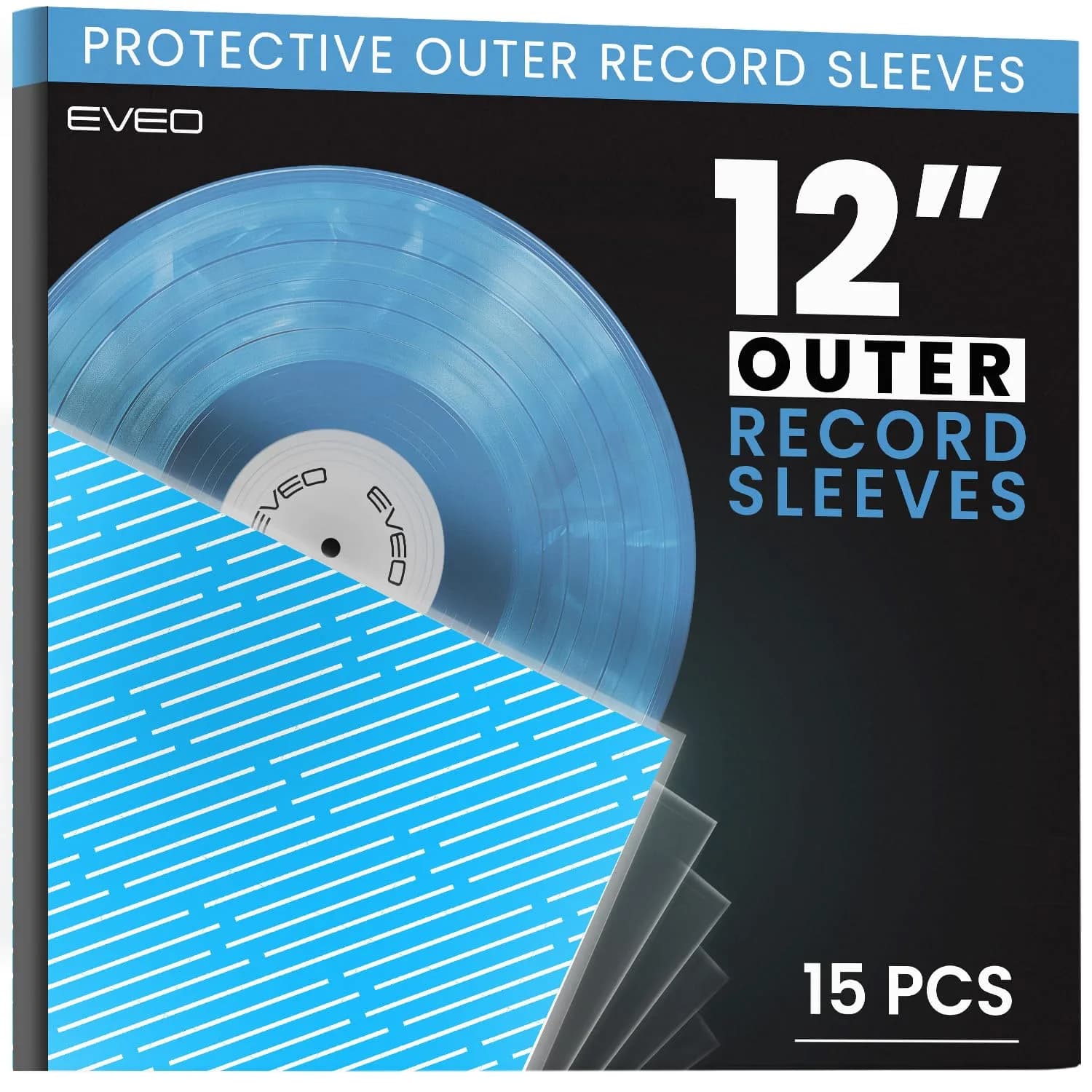 EVEO Outer Vinyl Record Sleeves 100 Count | Crystal Clear Polypropylene for LP Protection - main product image