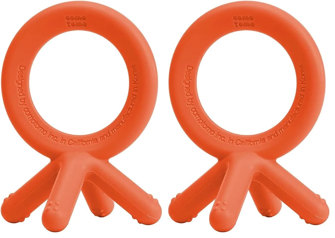 Comotomo Silicone Baby Teether, Orange (Pack of 2) | Finger-Sized, Food-Grade Silicone, Easy Clean - main product image
