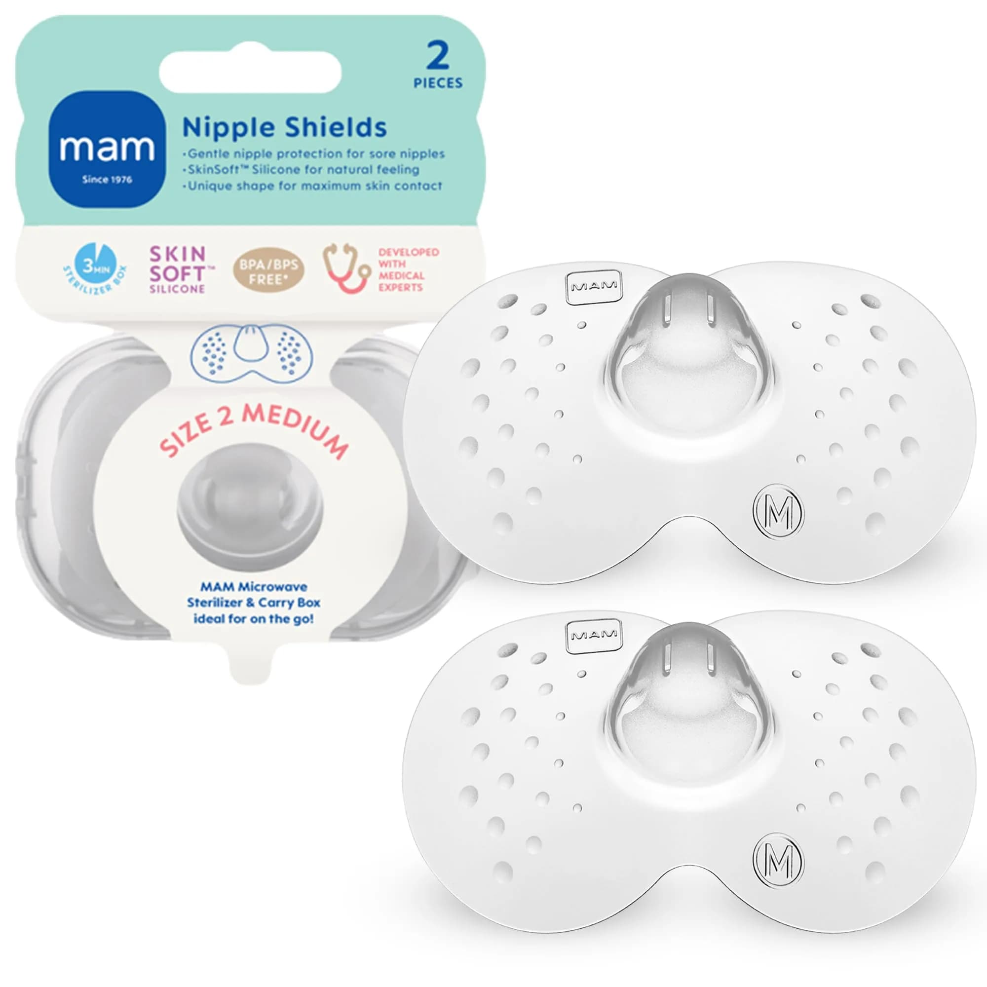 MAM Nipple Shields for Breastfeeding Medium 20mm | USA Import for Latch Assist & Sore Nipple Relief - main product image