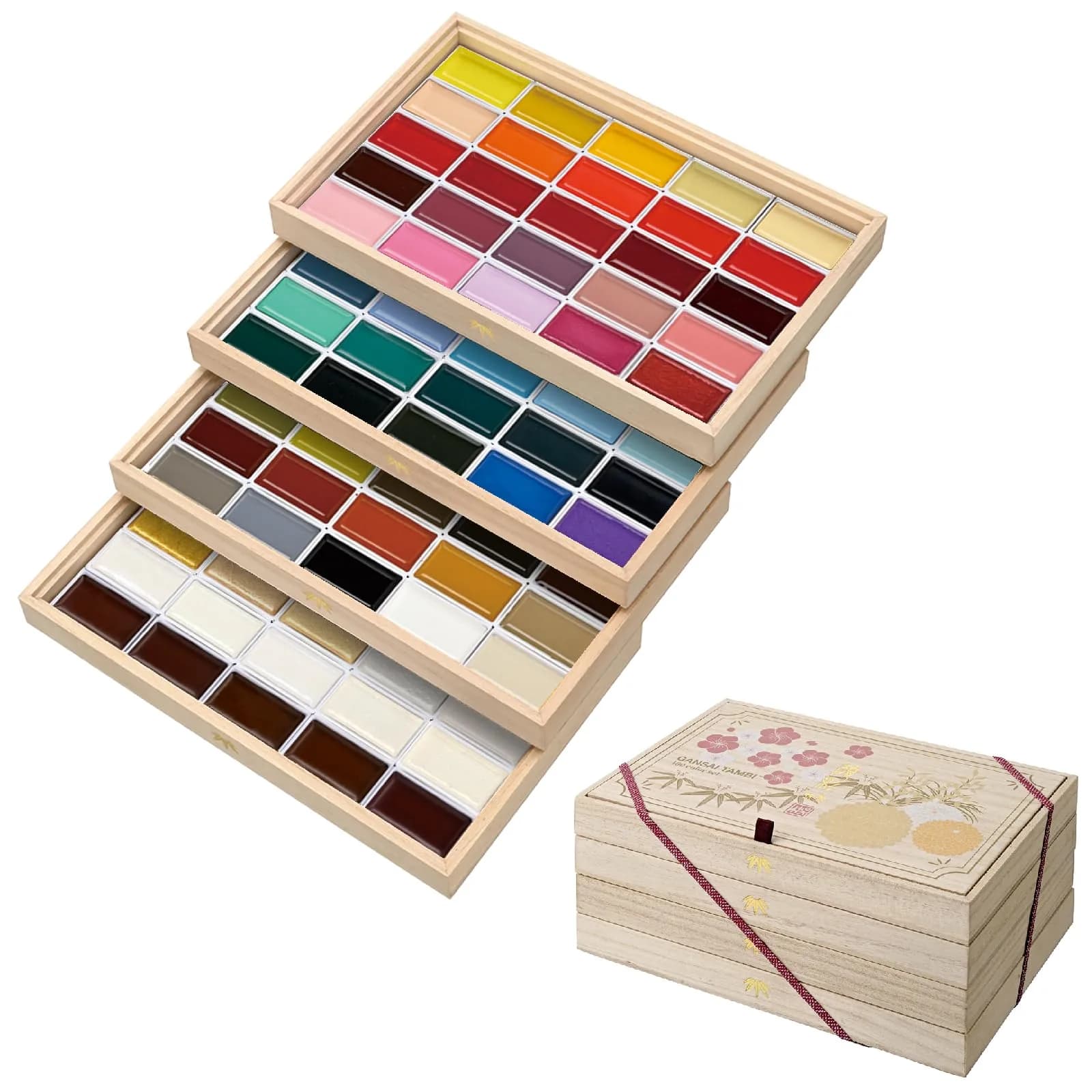 Kuretake GANSAI TAMBI Watercolor Paint Set 100 Colors with Wooden Box | Professional Grade Art Supplies - main product image