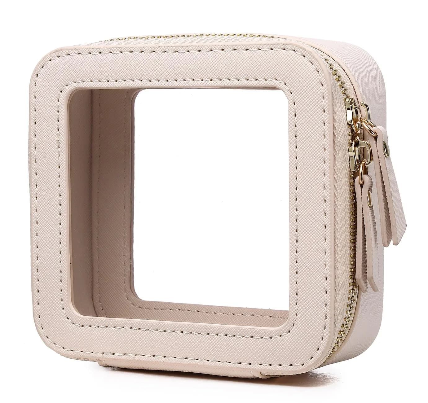 Pinkmik Mini Clear Makeup Bag Beige 13cm (5.11") | TSA Compliant Travel Cosmetic Pouch - main product image