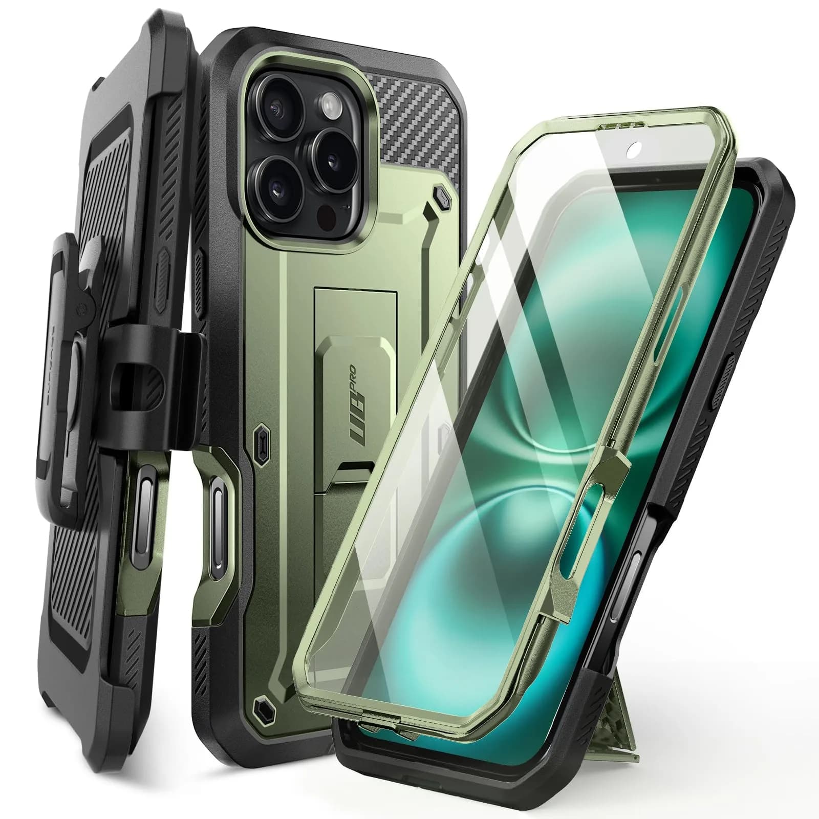 SUPCASE iPhone 16 Pro Max Case with Screen Protector & Stand | Drop Tested 20ft, Shockproof, Detachable Belt Clip, Full Body Protection
