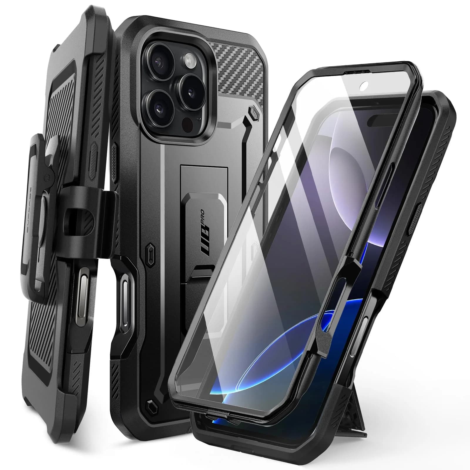 SUPCASE iPhone 16 Pro Max Case with Screen Protector & Stand | Drop Tested 20ft, Shockproof, Detachable Belt Clip, Full Body Protection