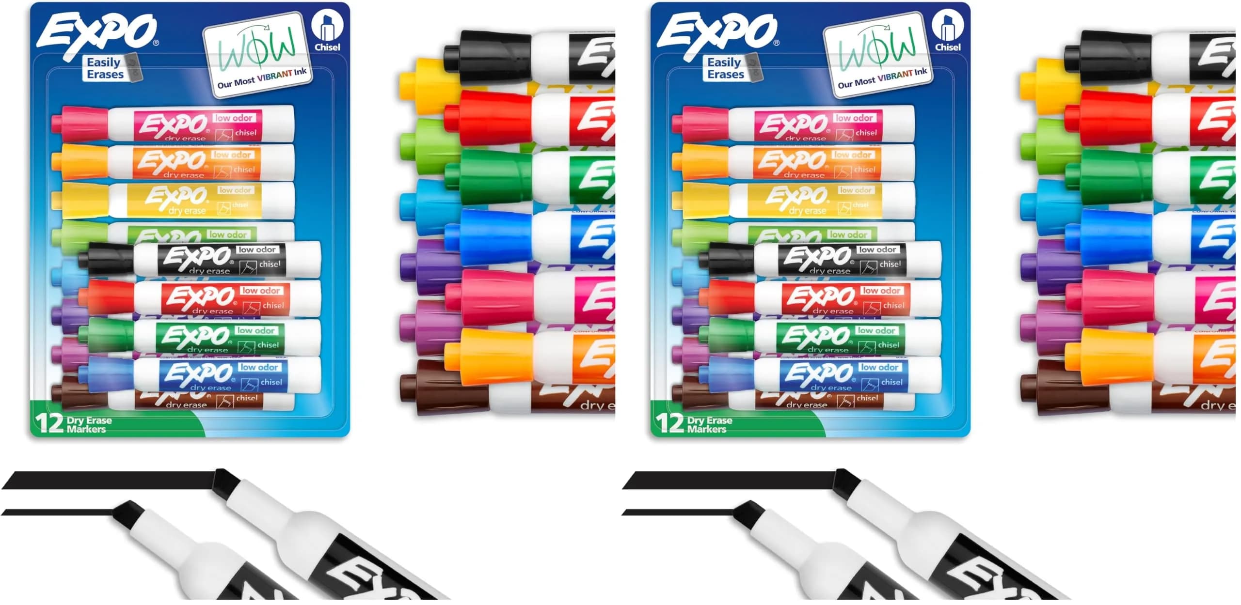 EXPO Dry Erase Markers, Low Odor Ink, Assorted Colors, Chisel Tip, Pack of 24 | Vibrant Ink for Whiteboards & Beyond - main product image