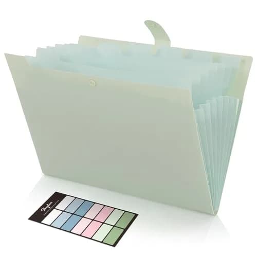 SKYDUE Expanding File Organizer with 8 Pockets, Accordion Document Paper Bill Receipt Organizer, Letter Size, Light Green - main product image