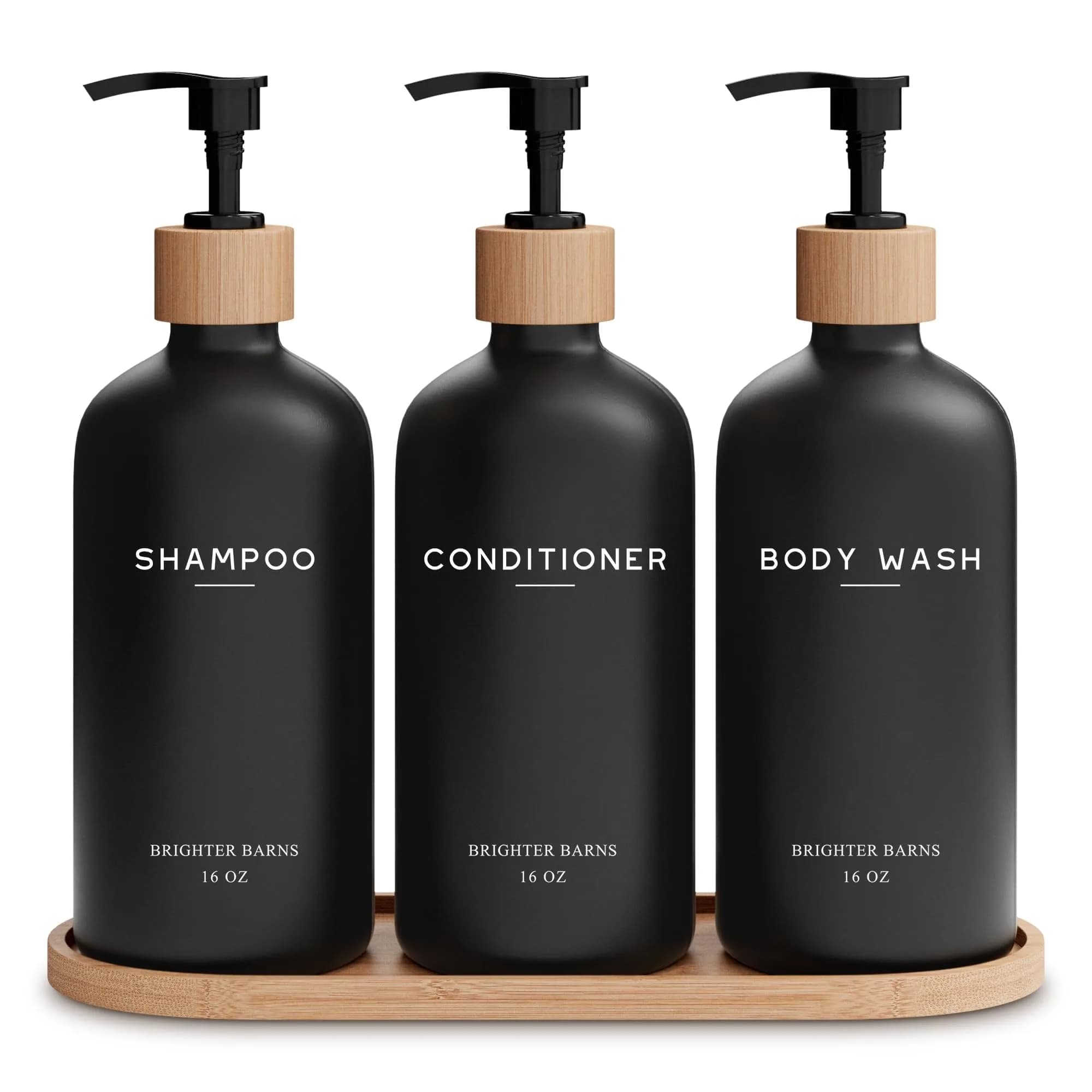 Brighter Barns Black Pump Dispenser Set | Refillable Bathroom Organizer in Matte Black (70-120 chars) - main product image