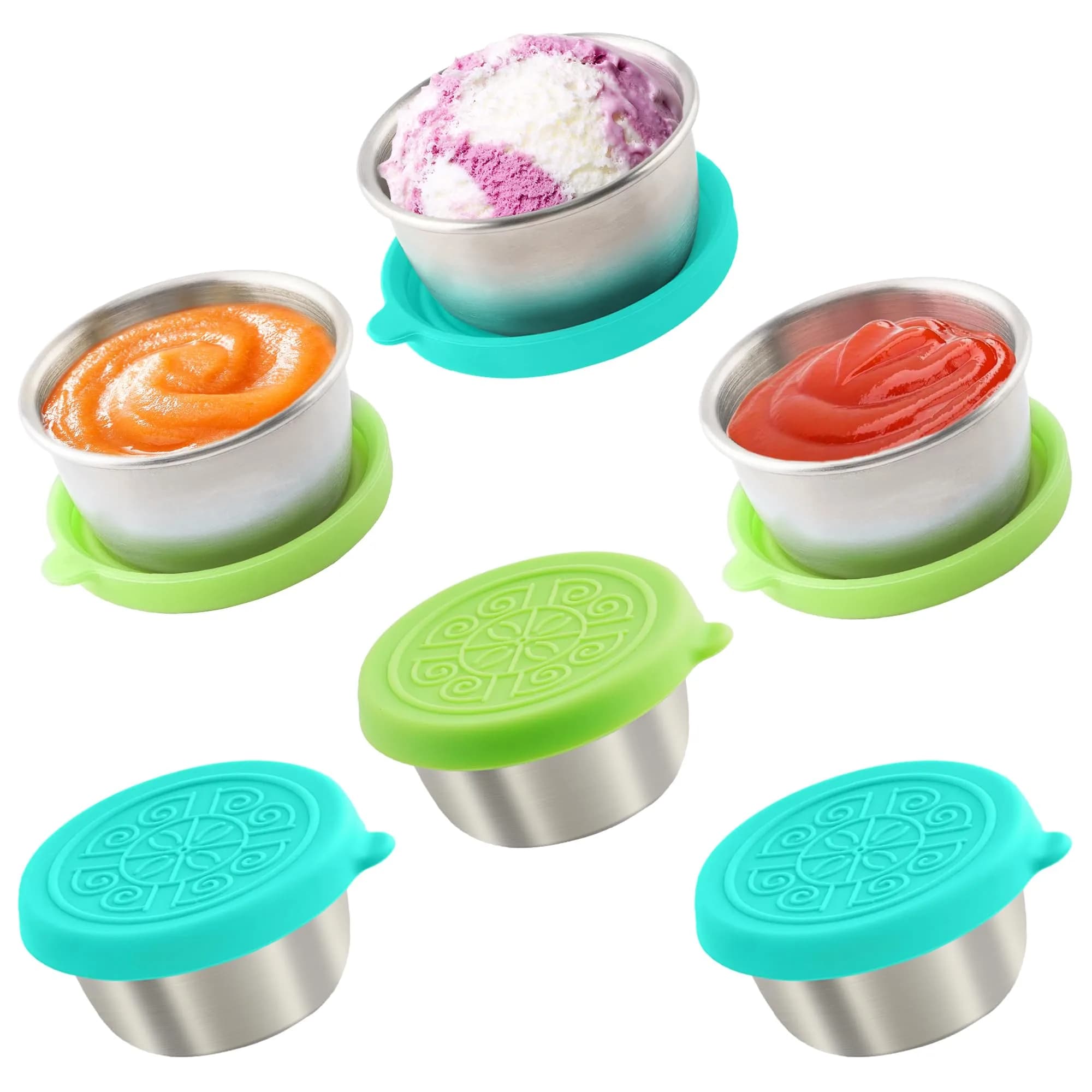 Qukaka 1.6 oz Stainless Steel Salad Dressing Containers with Lids, 6 Pack | Leakproof Reusable Food Storage