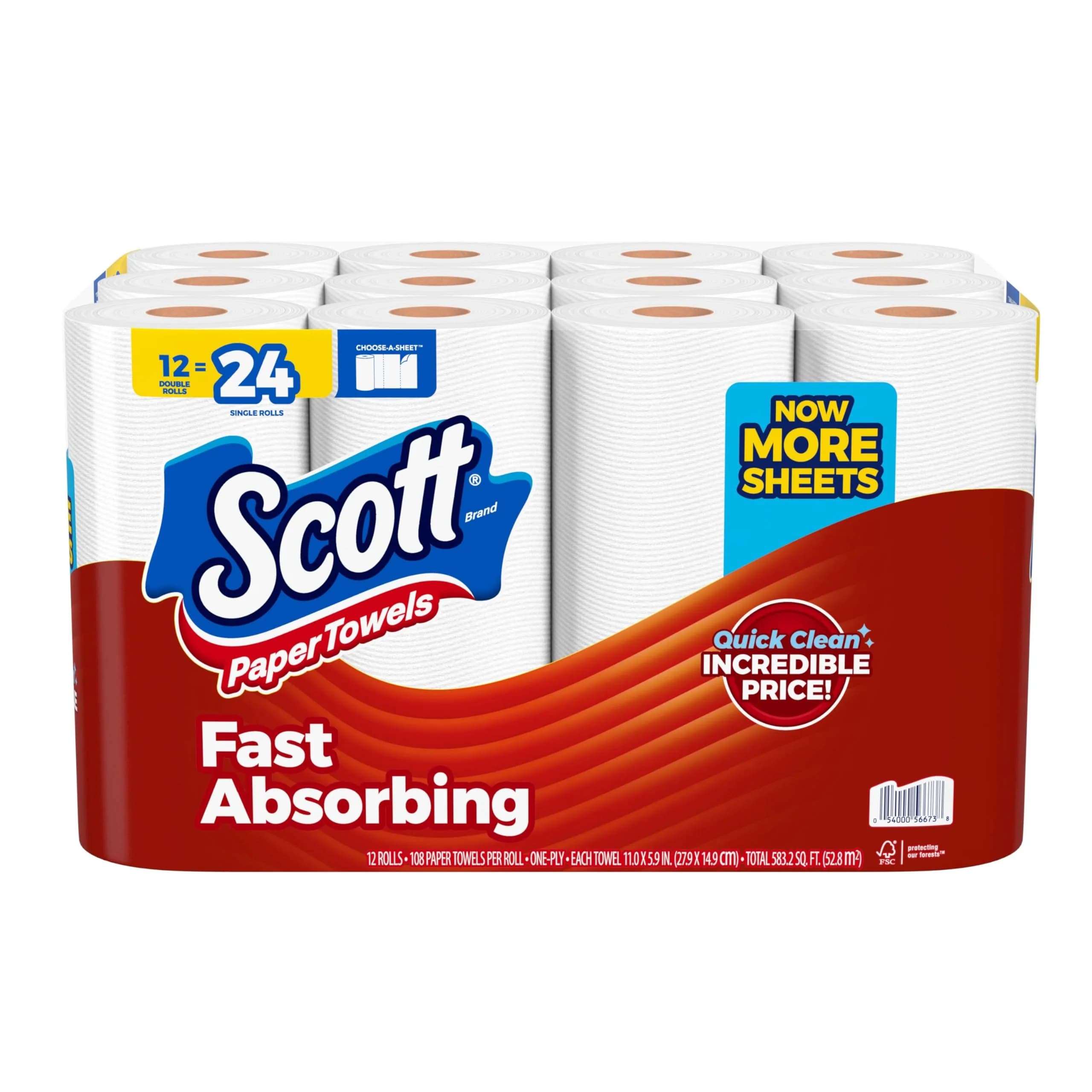 Scott Paper Towels, 12 Double Rolls (108 Sheets Per Roll) | Bulk Pack for Indian Households - main product image