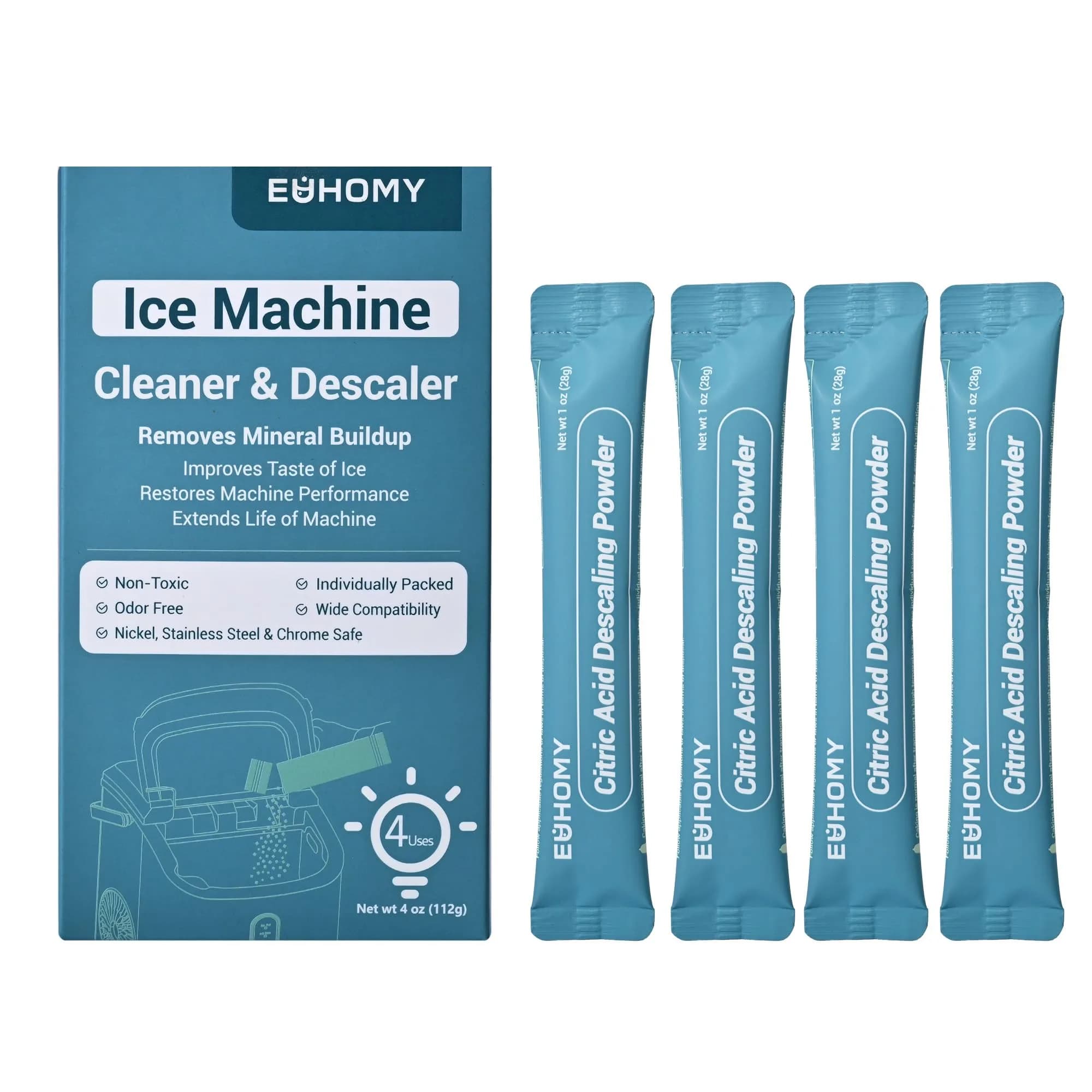 EUHOMY Ice Maker Cleaner & Descaler 4 Use (113g / 4 oz) | Organic Citric Acid Powder for All Brands - main product image