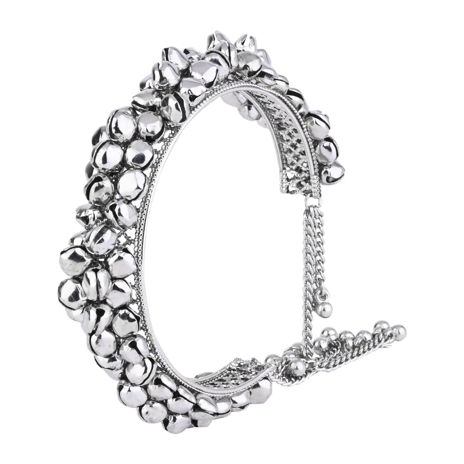 I Jewels Navratri Ethnic Silver Oxidised Cuff Bracelet for Women | Adjustable Vintage Indian Jewelry - main product image