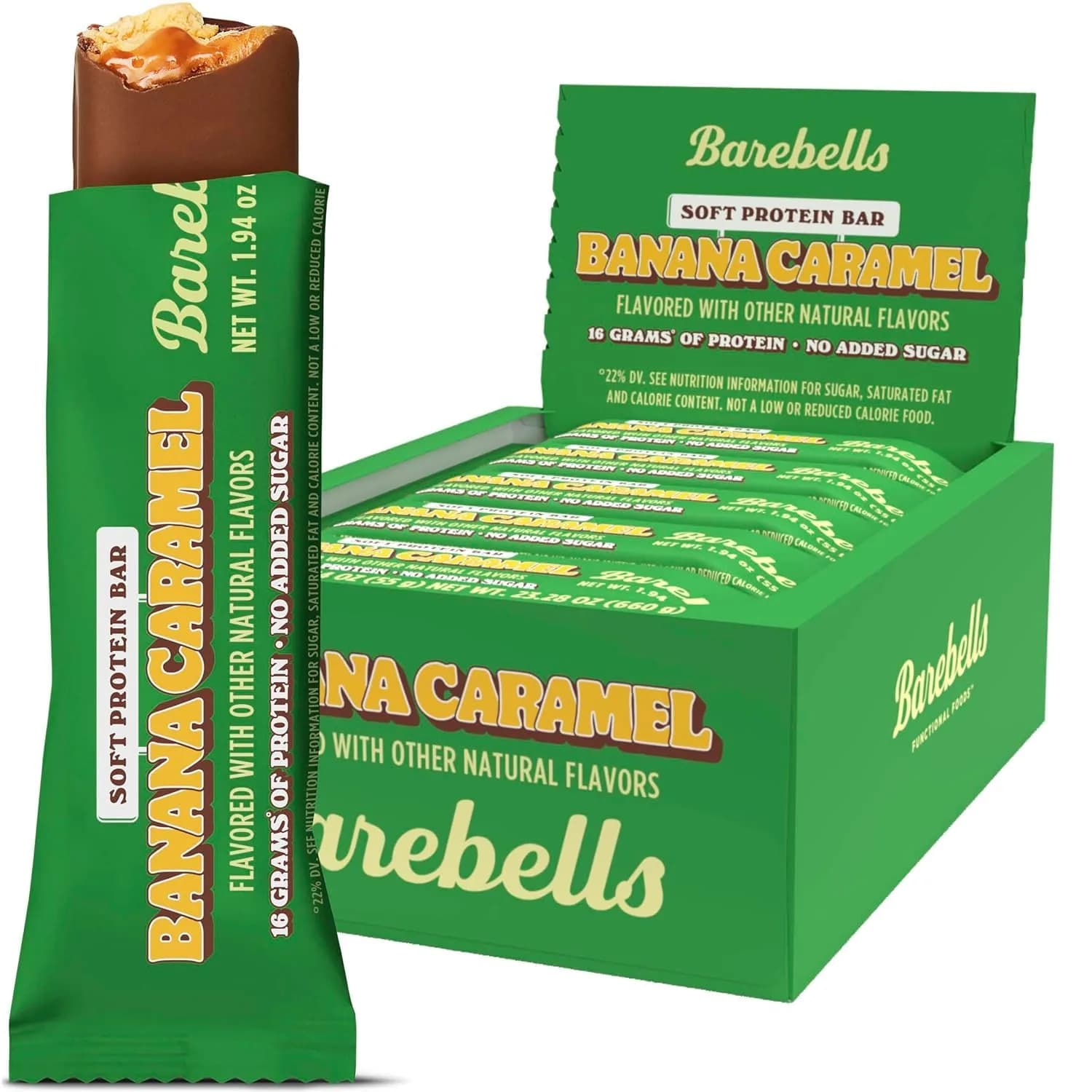 BAREBELLS Soft Protein Bars Banana Caramel 12 Bars (12 Count) | High Protein Snack for Fitness Goals - main product image