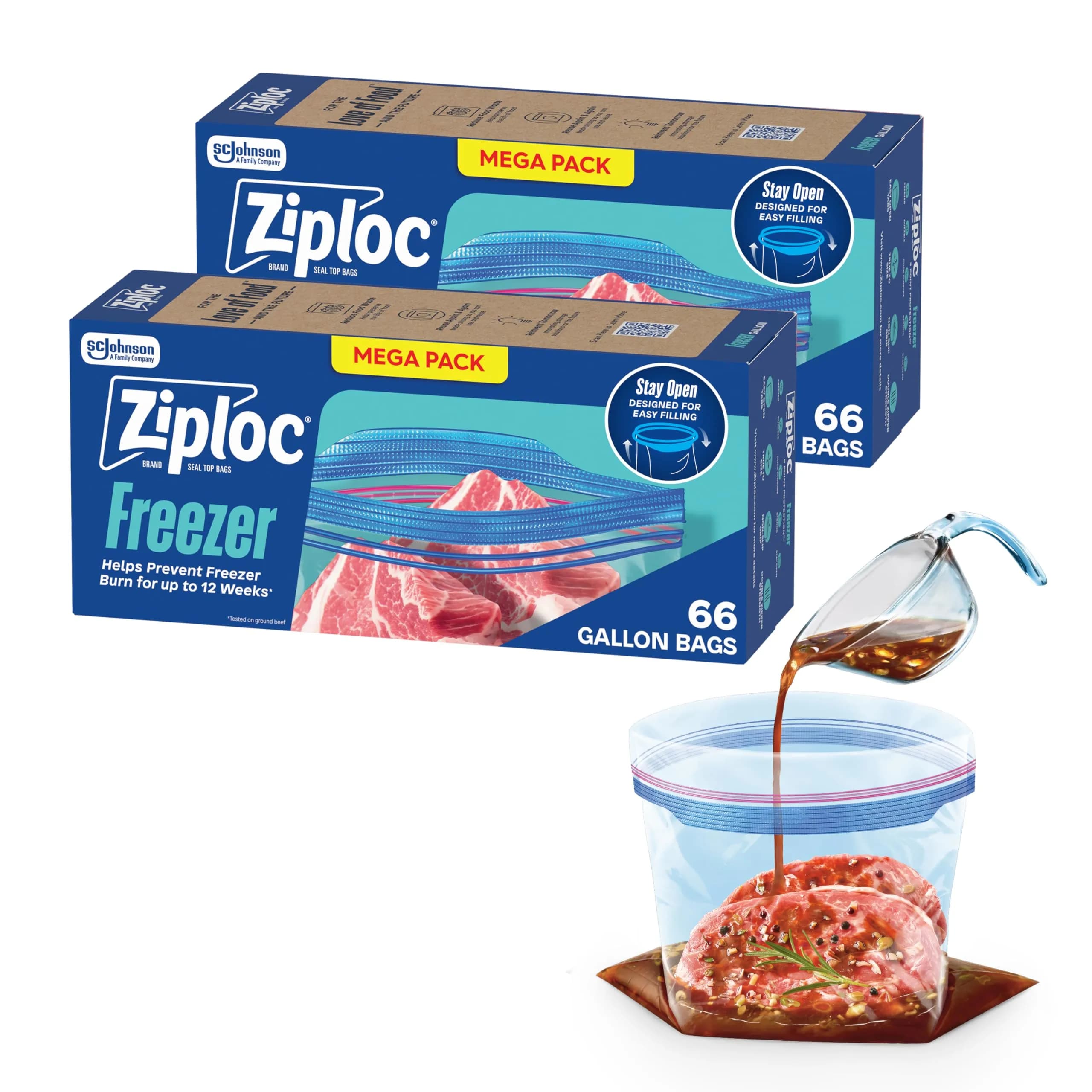 Ziploc Gallon Freezer Bags with Stay Open Design, 132 Total Count | Trusted Brand for Food Preservation - main product image