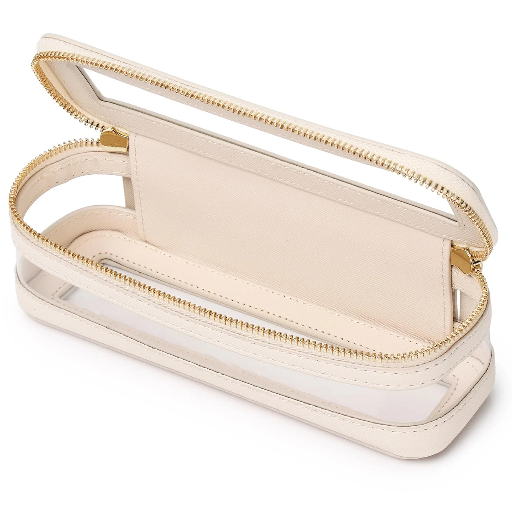 Pinkmik Slim Clear Makeup Brush Case Beige 21.5cm (8.46") | Waterproof Faux Leather Travel Cosmetic Bag - main product image