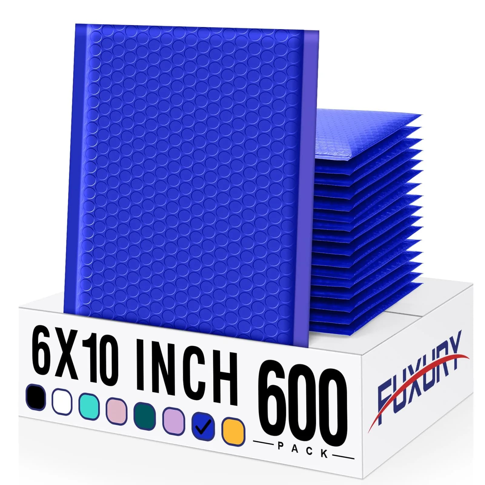 Fuxury Royal Blue Bubble Mailers 6x10 Inch (600 Pack) | Waterproof Padded Envelopes for Small Business - main product image